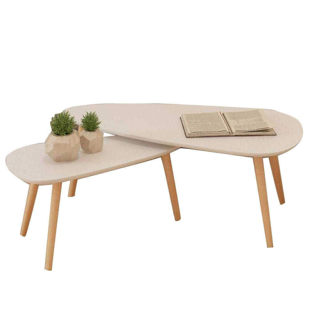 Modern 2-Piece Solid Pinewood Coffee Table Set - White End Tables for Living Room, Bedroom & Couch | Rustic Tea Side Tables with Storage | Perfect for Small Spaces, Home Decor & Entertaining Guests