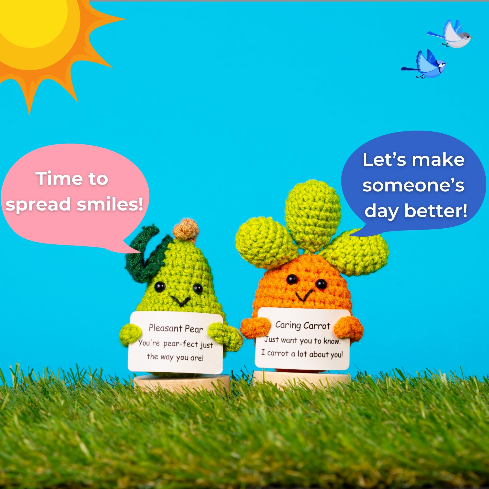 Friendly Veggies Plush Toys - Positive Potato, Emotional Support Pickle, Cute Crochet Animals Gift Set for Stress Relief & Teacher Appreciation | Mini Stuffed Animals for Kids, Office Decor & Anxiety Relief