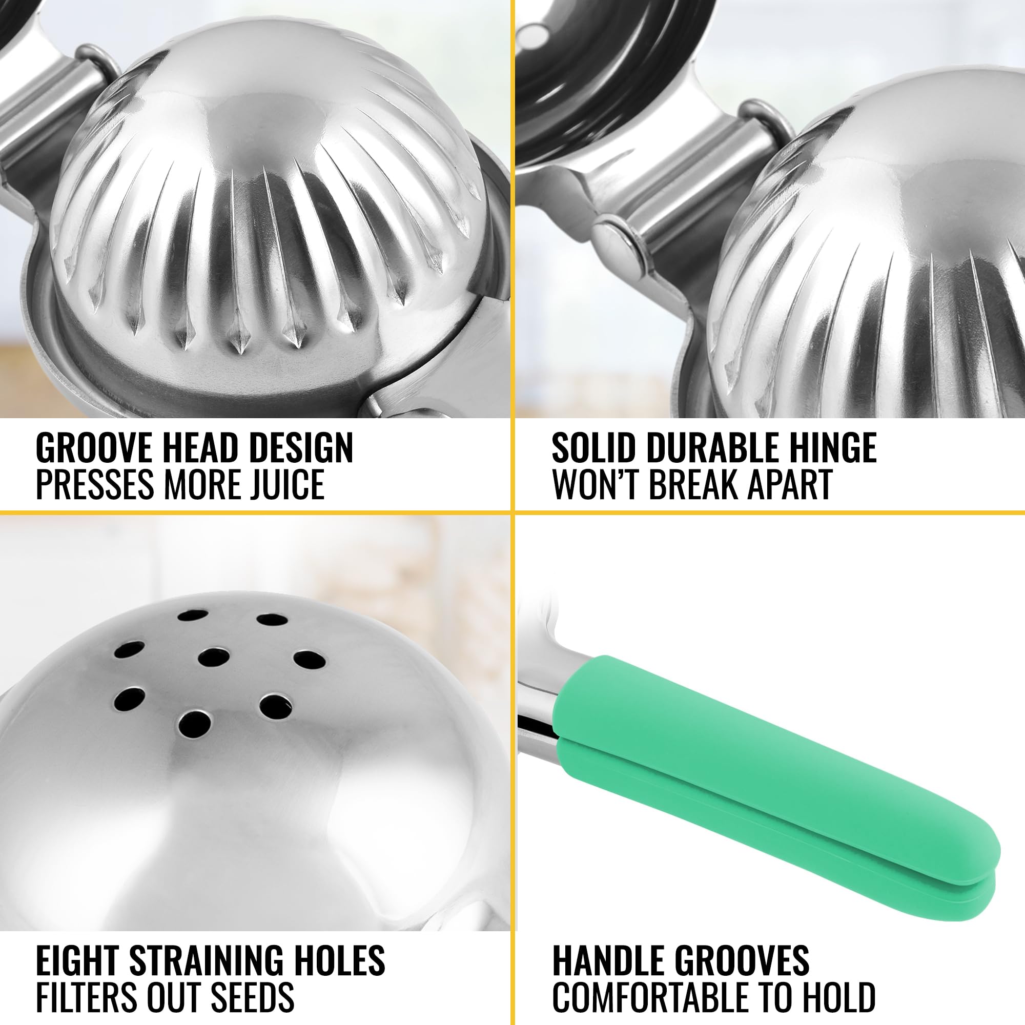 Premium Stainless Steel Lemon Squeezer - Heavy Duty Manual Citrus Juicer with Non-Slip Silicone Handles for Lemons, Limes & Oranges - Perfect for Cocktails, Baking & Healthy Juicing (Mint Green)