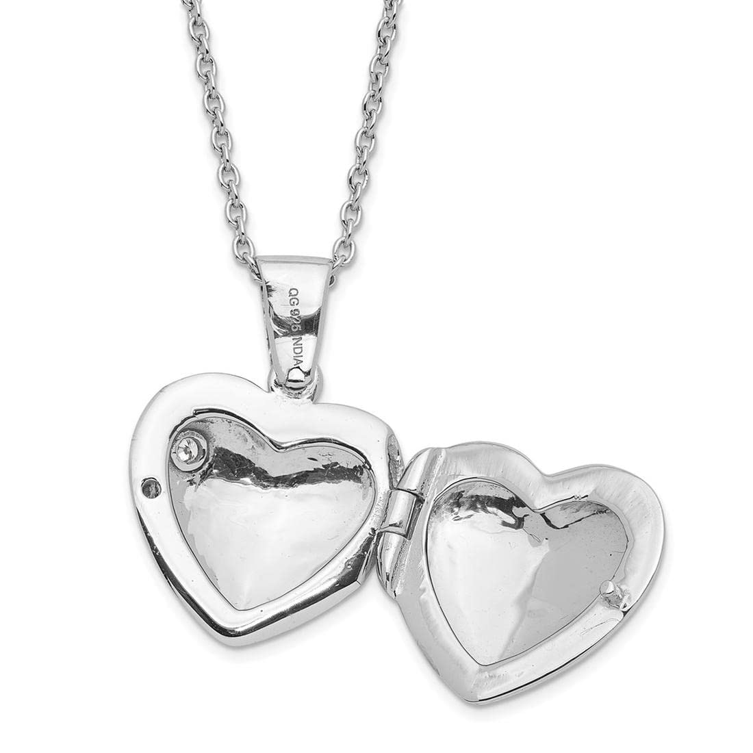 925 Sterling Silver White Ice Heart Locket Pendant Necklace with 18
