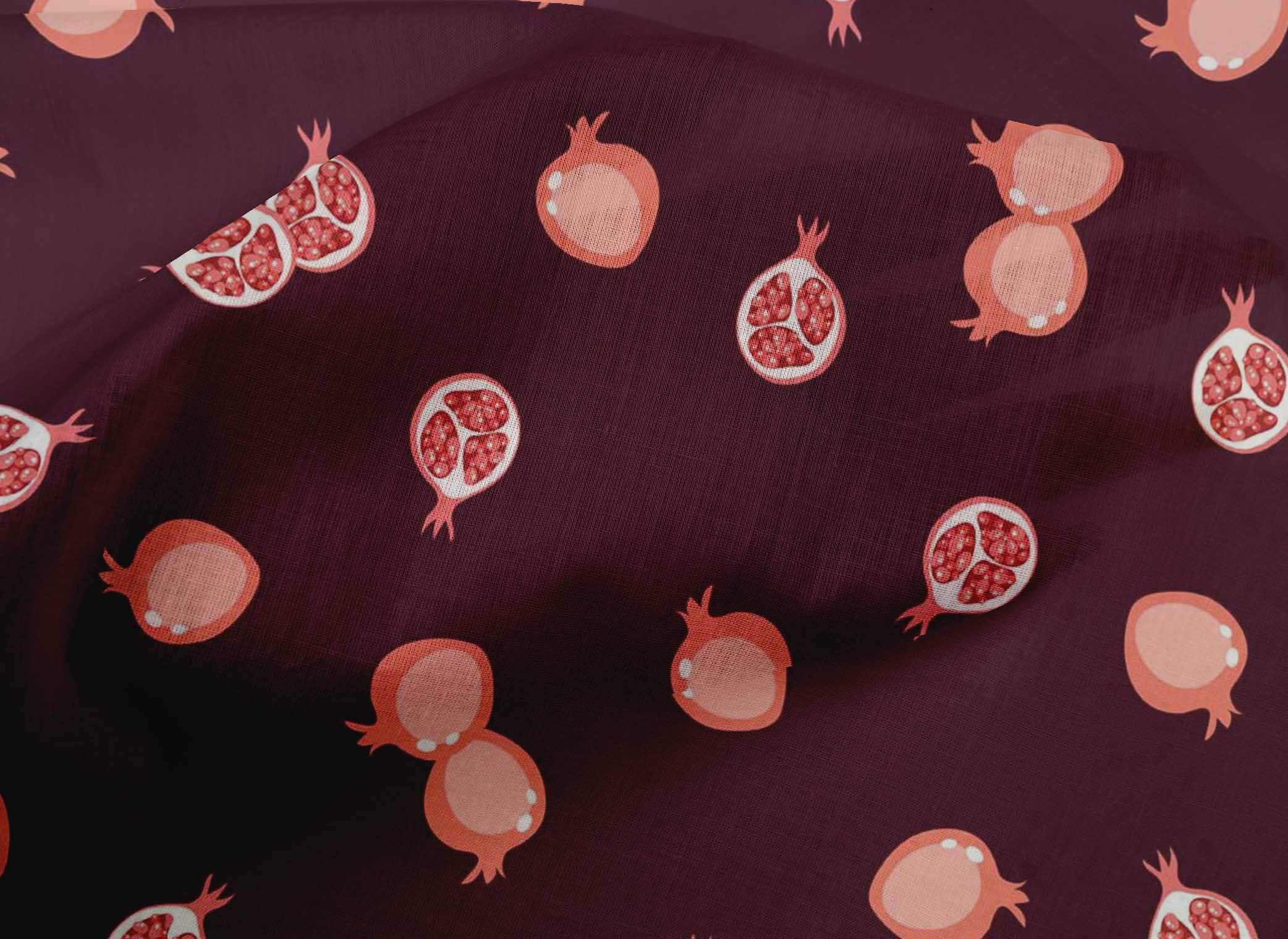 oneOone Cotton Poplin Fabric - Pomegranate Fruit Print Sewing Material 56