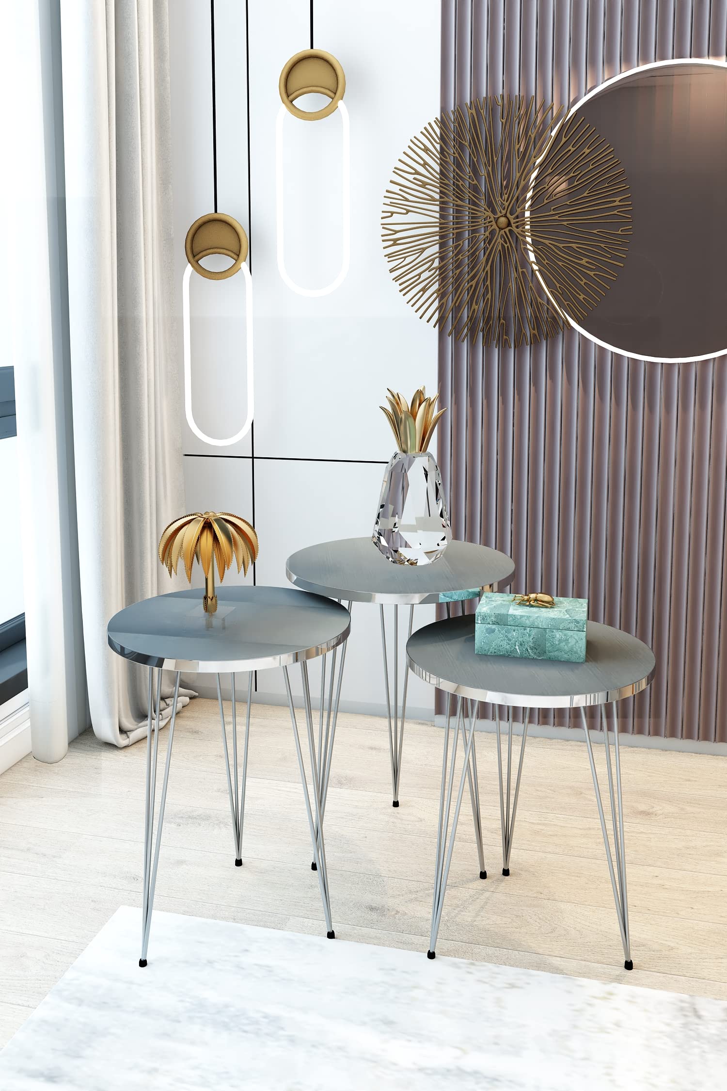 PAK HOME Set of 3 Round Wood Nesting End Tables with Metal Legs - Stackable Coffee & Side Accent Tables for Living Room, Bedroom Nightstand, Home Office | Space-Saving Furniture for Small Apartments & Modern Decor