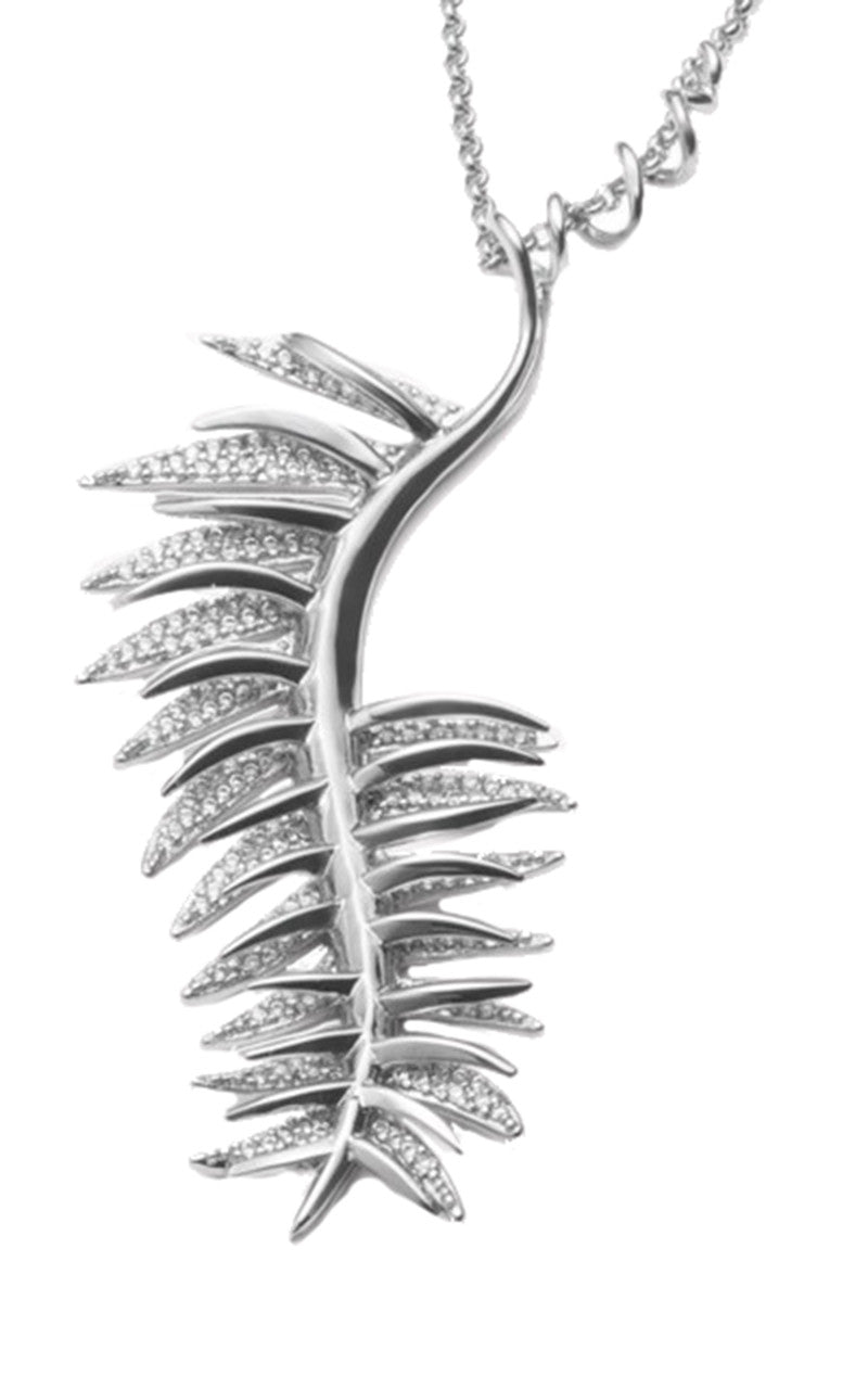 Elegant Silver Pave Frond Pendant Necklace - Perfect for Women's Everyday Wear, Gift Giving & Special Occasions
