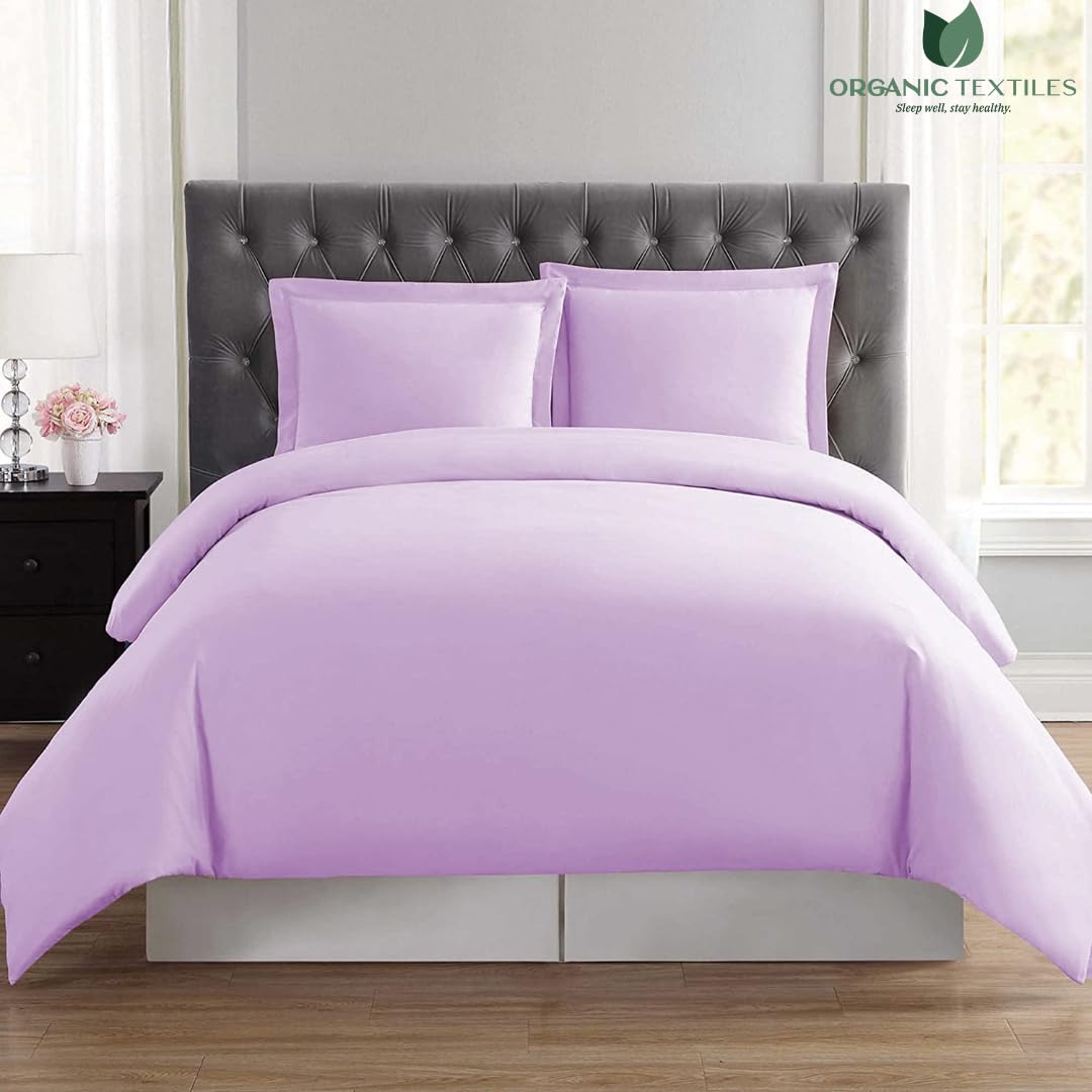 Organic Cotton Duvet Cover Queen Size - GOTS Certified 350 Thread Count Lilac Bedding Set | Breathable, Soft & Comfortable for All Seasons | Perfect for Master Bedroom, Guest Room & Airbnb | Machine Washable