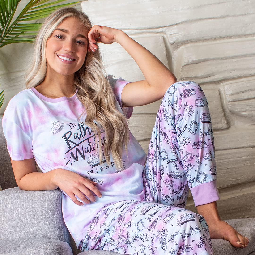 INTIMO Friends TV Show Logo Women's 'Rather Be Watching' Sleep Jogger Pajama Set - Cozy Lounge Wear for TV Nights & Relaxation at Home