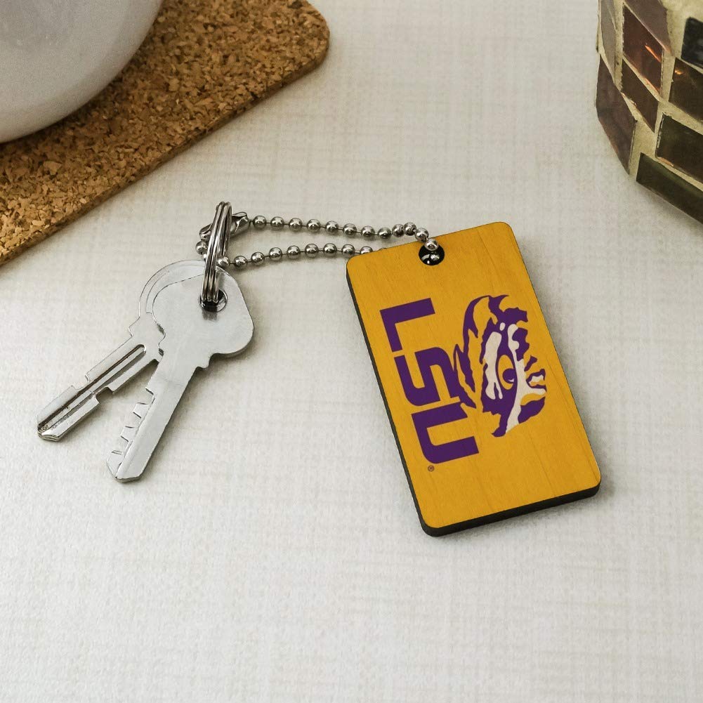 LSU Tigers Wooden Keychain - Tiger Eye on Yellow Wood Rectangle Key Ring for Fans, Alumni & Students - Perfect for Gameday, Graduation & School Spirit Gifts