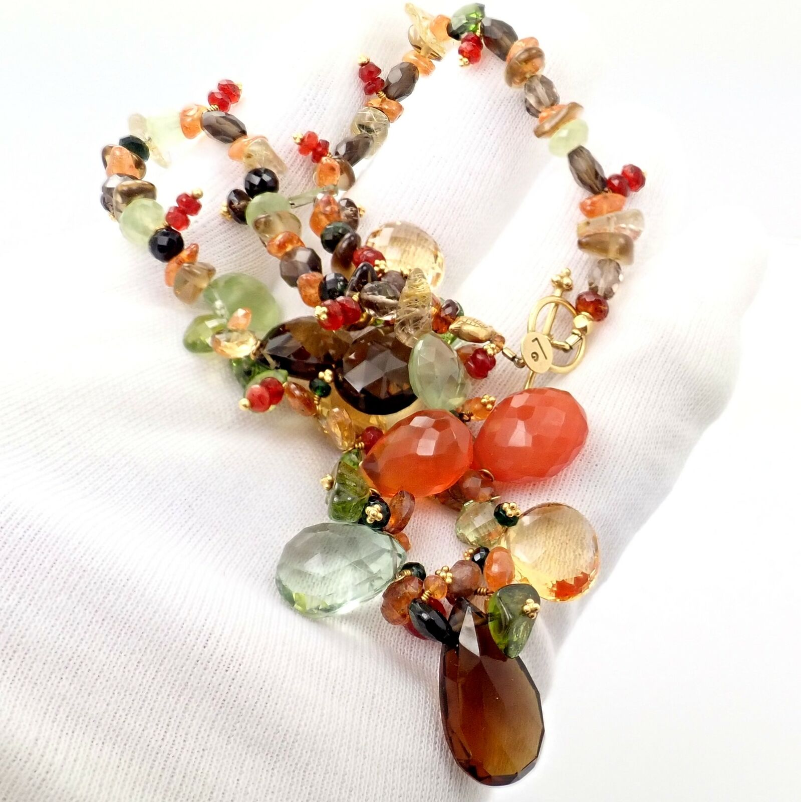 22K Yellow Gold Briolette Onyx Spessartite Bead Candy Necklace by Laura Gibson - Rare Vintage Statement Jewelry for Women, Perfect for Evening Parties & Special Occasions