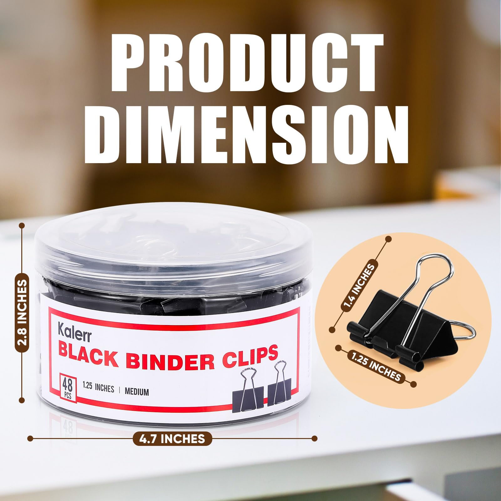 48 Pcs Medium Binder Clips 1.25 Inch - Kalerr Black Paper Clips with Storage Container - Bulk Office Supplies for Organizing Documents at Home, School & Work