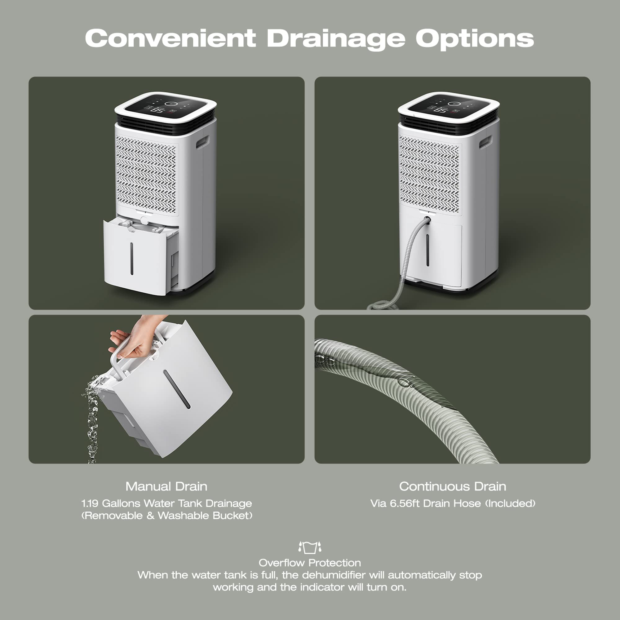 Waykar 5000 Sq. Ft Energy Efficient Dehumidifier with Drain Hose - Smart Touch Control for Basement, Living Room, Bathroom - 4 Air Outlets, 24 Hour Timer, 1.19 Gallon Tank - Perfect for Mold Prevention & Humidity Control in Large Spaces
