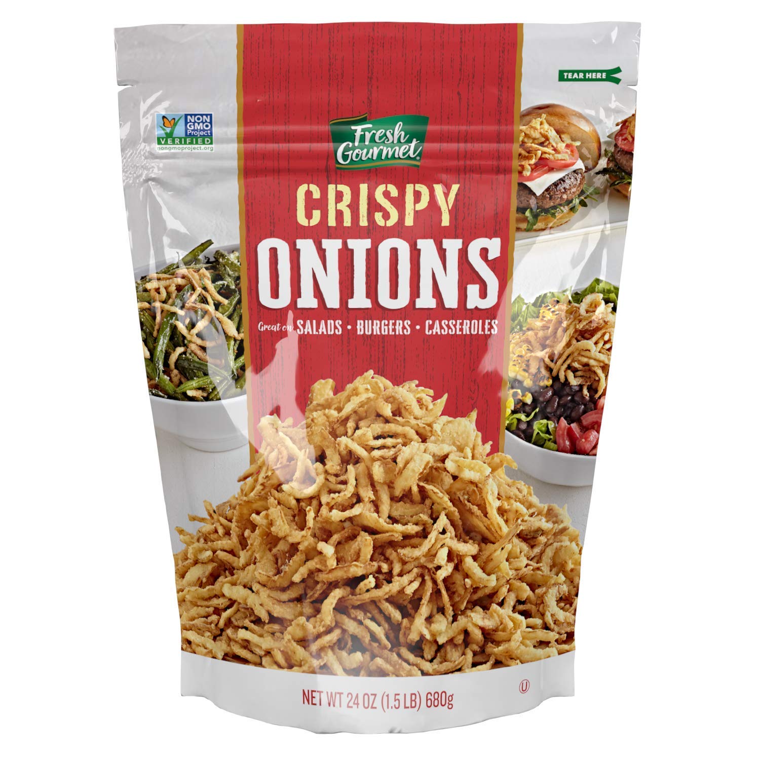 Premium Crispy Fried Onions - 24oz Resealable Bag for Salads, Burgers & Casseroles | Gluten-Free Topping for Thanksgiving & Everyday Cooking