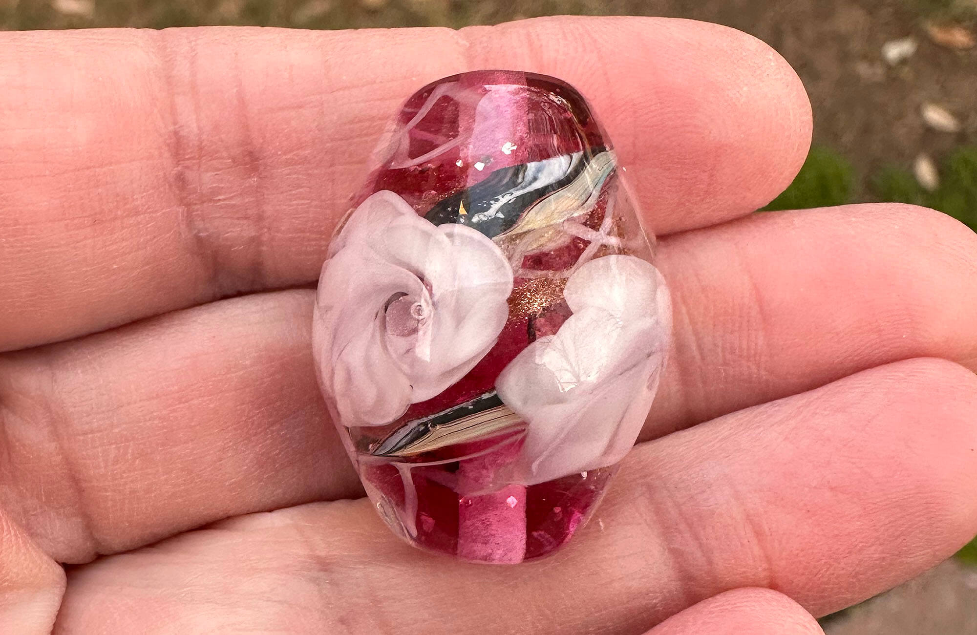 Handmade Pink Floral Lampwork Glass Focal Bead - SRA Certified Artisan Jewelry Component for Necklaces, Bracelets & DIY Craft Projects