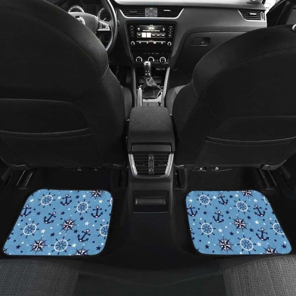 Premium Nautical Car Mats with Anchor, Rudder, Compass & Star Design - Non-Slip Front & Back Floor Mats for Cars, Trucks & SUVs - Perfect for Marine Enthusiasts & Beach Lovers
