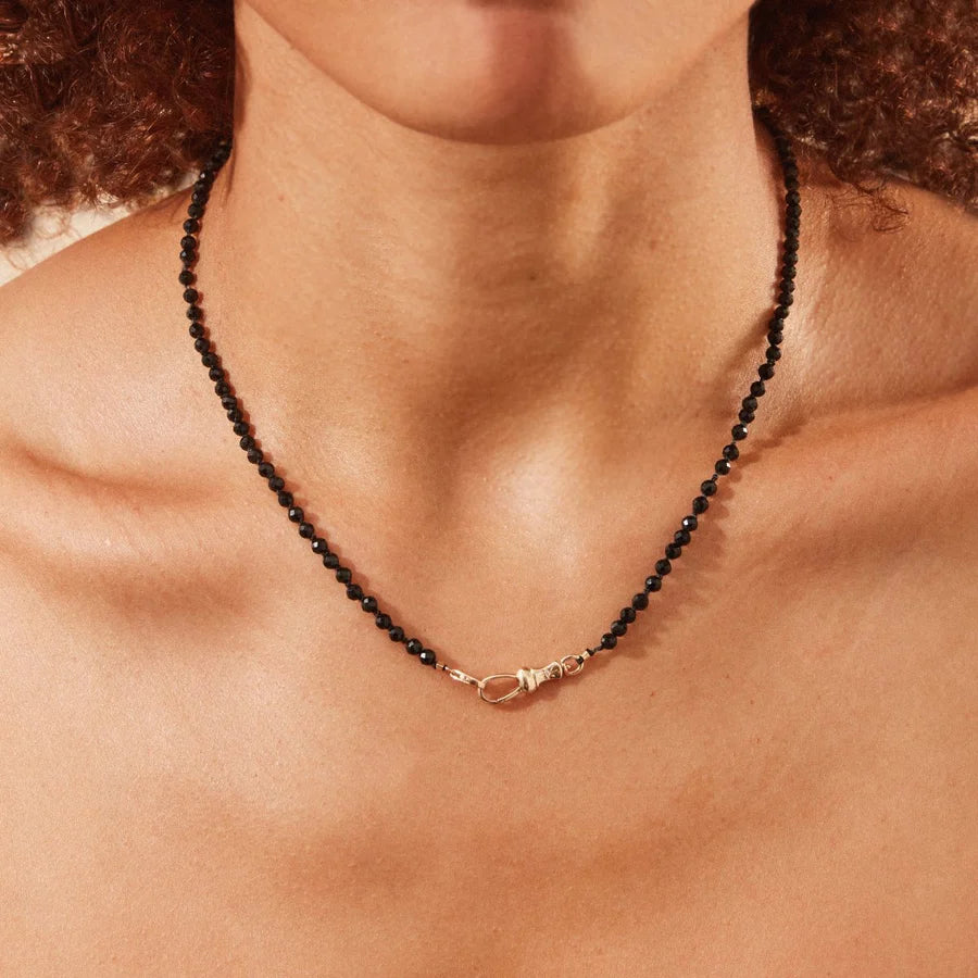 10K Gold Black Spinel Beaded Mood Necklace for Women - Elegant Adjustable Statement Jewelry for Date Night, Wedding & Special Occasions