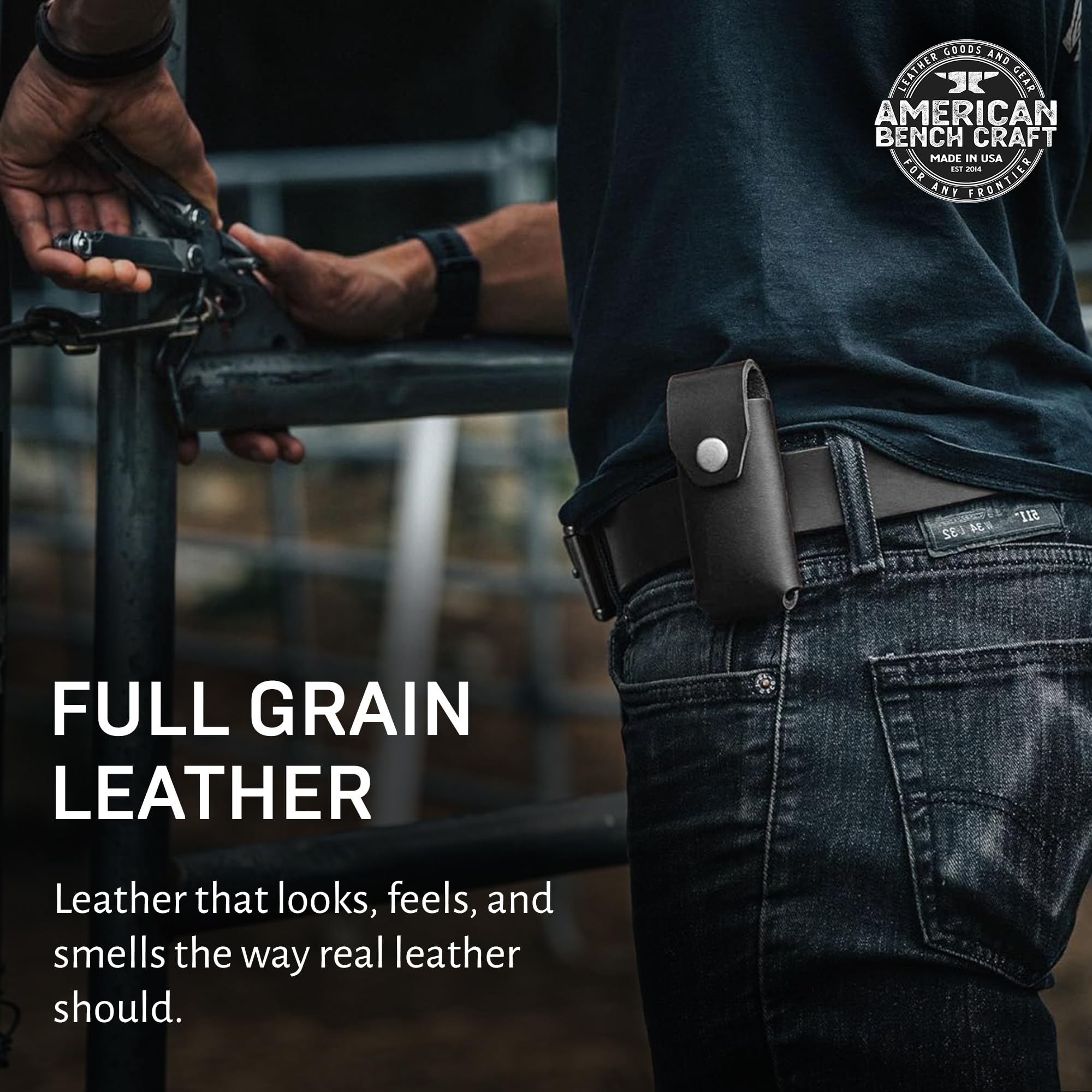 Premium Full Grain Leather Multitool Sheath for Leatherman Surge, Super Tool 300 & CORE - Heavy Duty Belt Holster with Solid Brass Rivets - Durable Tool Holder for Camping, Hiking & Outdoor Adventures - Men's Belt Accessories