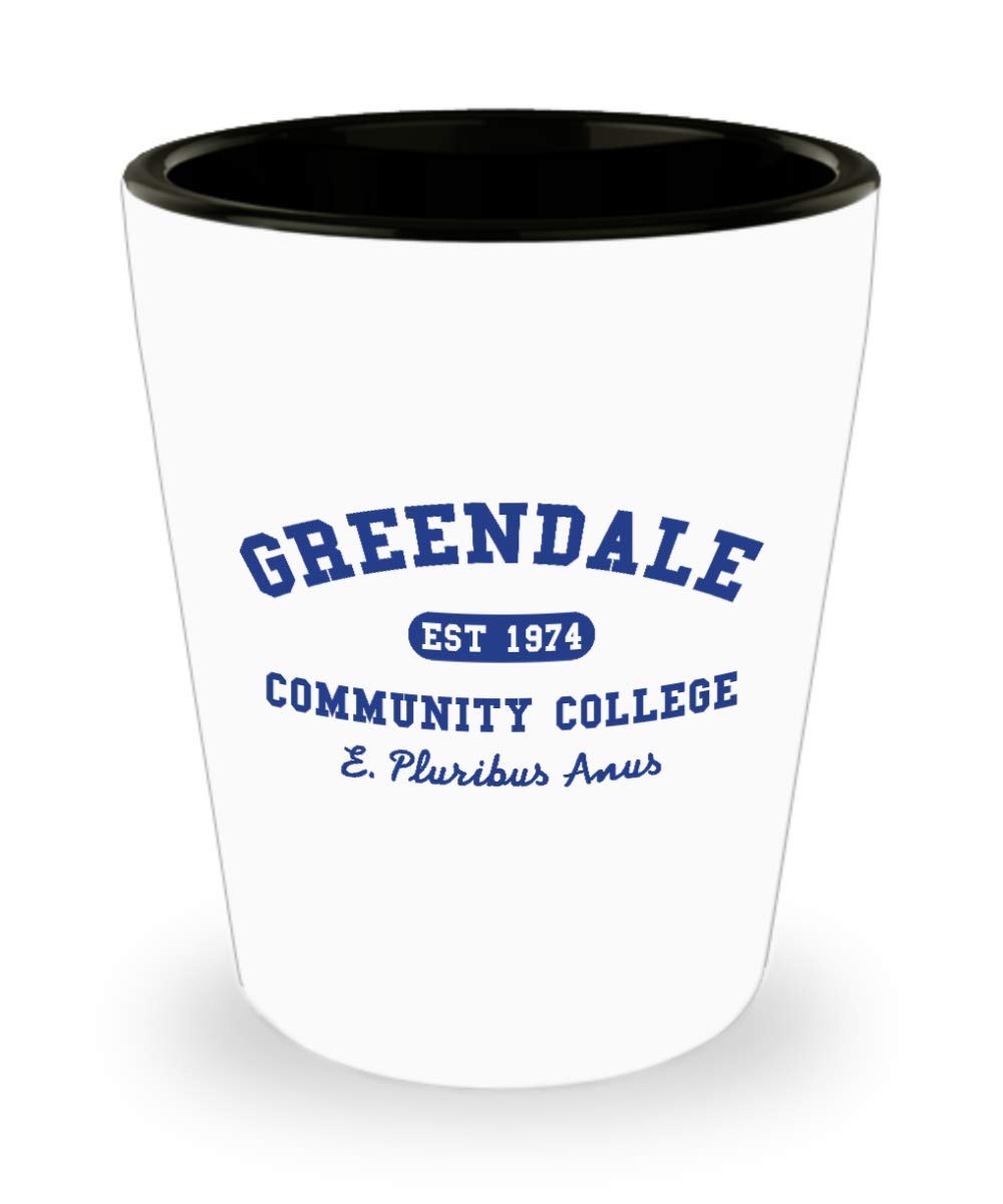 Greendale Community College Shot Glass - E Pluribus Anus Collectible Drinking Glass - Perfect for TV Show Fans & Themed Parties