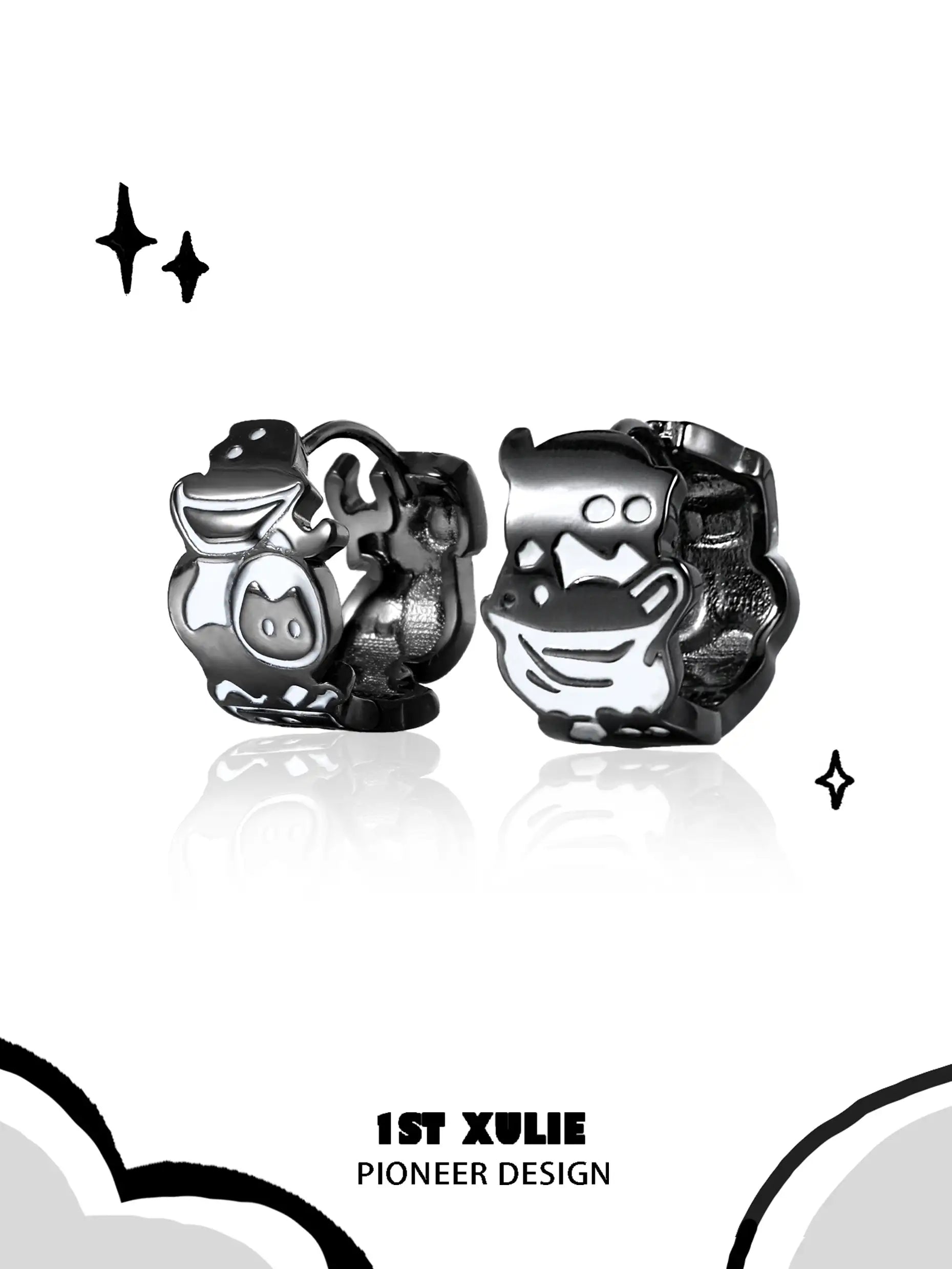 18K Black Gold Plated Ghost Cat Earrings for Women - Gothic Halloween Jewelry Gift for Parties, Cosplay & Everyday Wear