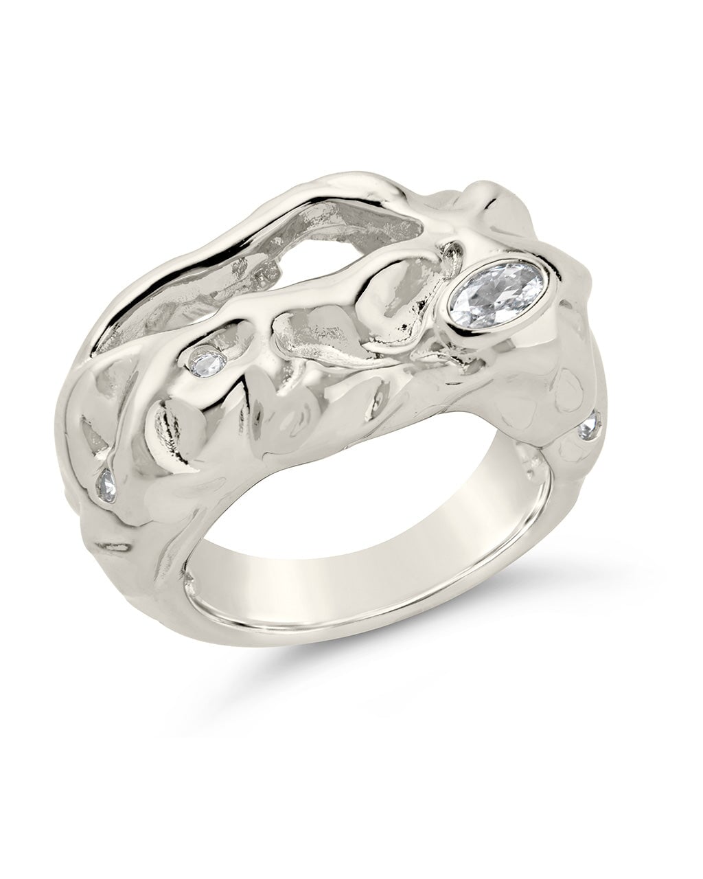 Sasha CZ & Molten Metal Band Ring for Women - Elegant Cubic Zirconia & Sterling Silver Stackable Ring - Perfect for Everyday Wear, Gift Giving & Special Occasions