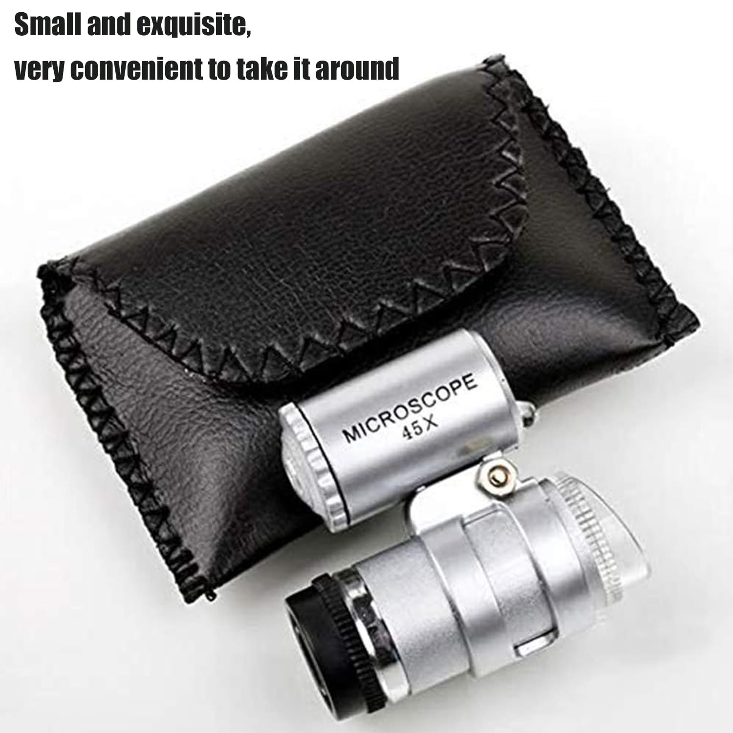 45X Mini Pocket Magnifying Glass with 2 LED Lights - Jewelers Loupe for Jewelry, Coins, Antiques & Stamps - Portable Microscope for Hobbyists, Collectors & Inspection Work