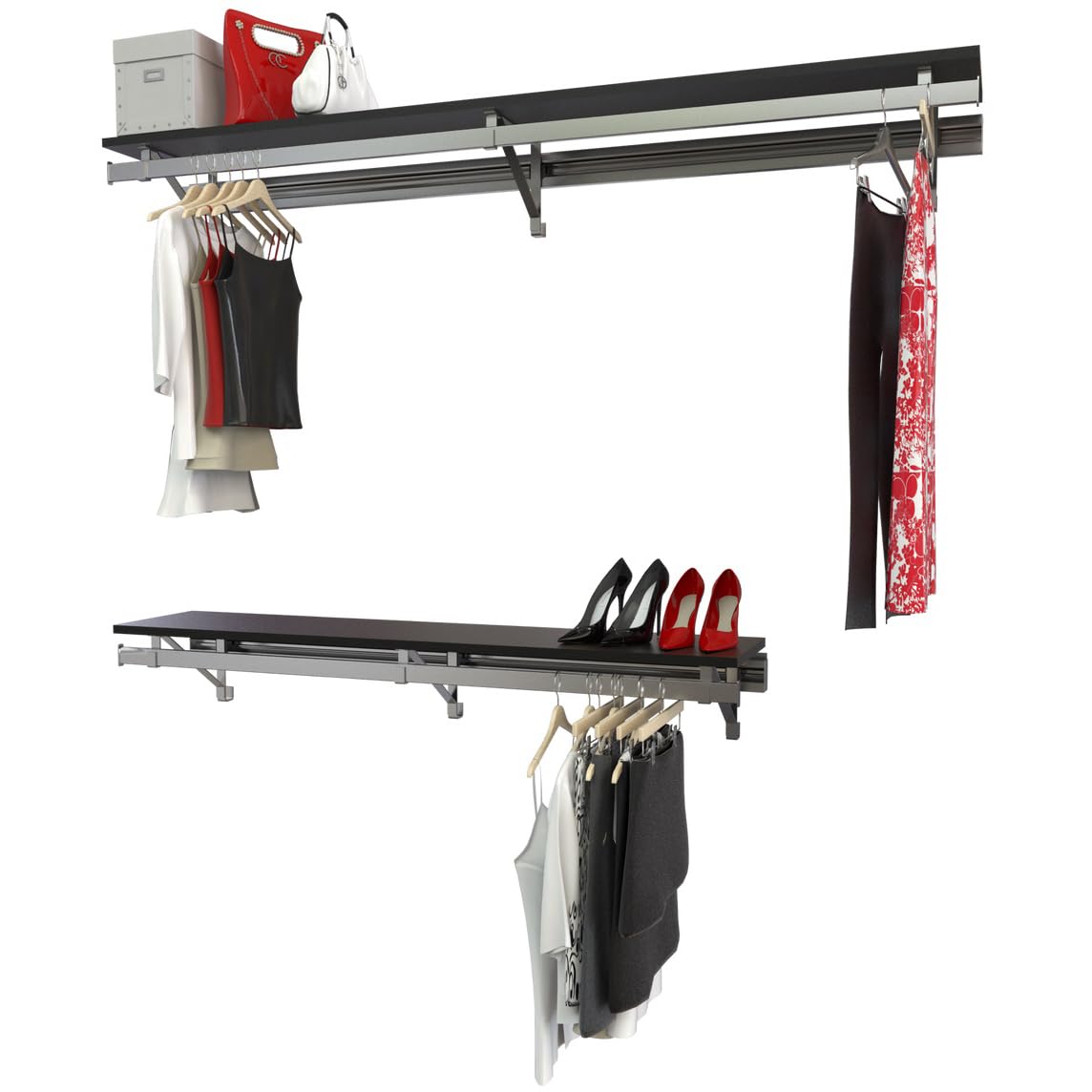 RCMBY Elite 48-Inch Closet Organizer System with Top & Bottom Shelf Rods and Long Hang Espresso Finish - Perfect for Bedroom, Walk-In Closet, and Home Storage Organization
