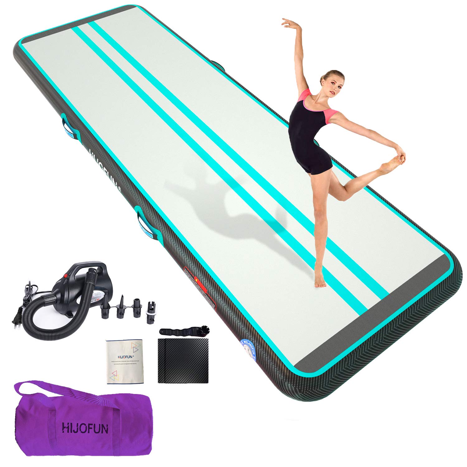 Premium Inflatable Gymnastics Air Mat - 6.6ft to 26ft Tumble Track Training Mat (4/8 inches Thick, 3.3ft/6.6ft Wide) for Kids, Home Gym, Yoga & Tumbling Practice - Includes Air Pump | Perfect for Indoor Exercise, Gymnastics Training & Family Fitness Activities