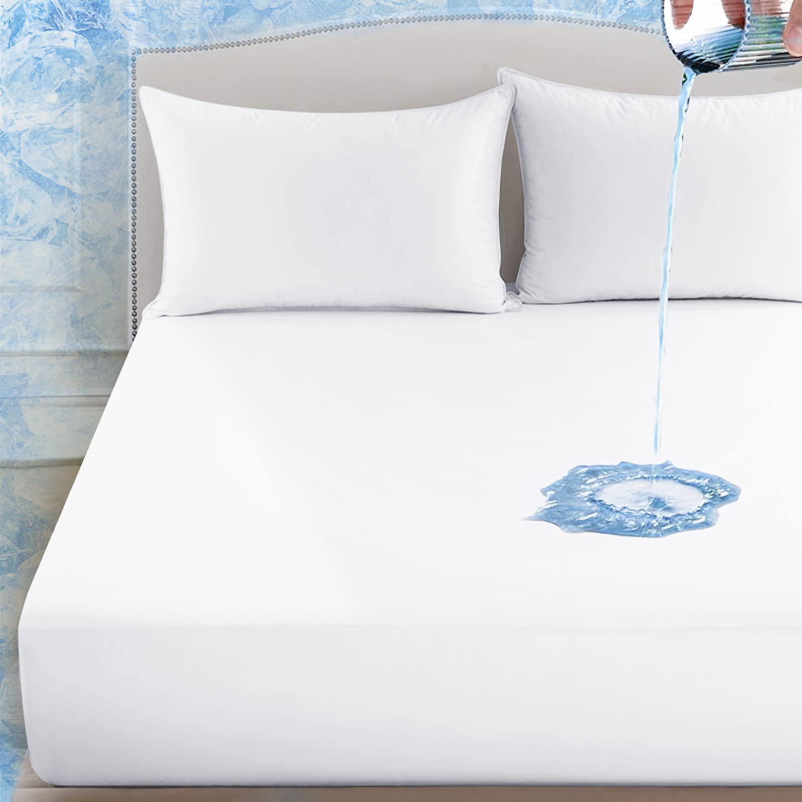 Elegear Cooling Mattress Cover for Hot Sleepers - Queen Size Hypoallergenic Waterproof Mattress Protector with Arc-Chill Technology, Deep Pocket Fits Up to 18