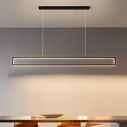 Modern Black Rectangle LED Pendant Light Fixture - Minimalist Metal Ceiling Hanging Light for Dining Room, Kitchen Island, Living Room & Bar - Warm White Lighting for Restaurants, Cafes and Home Decor