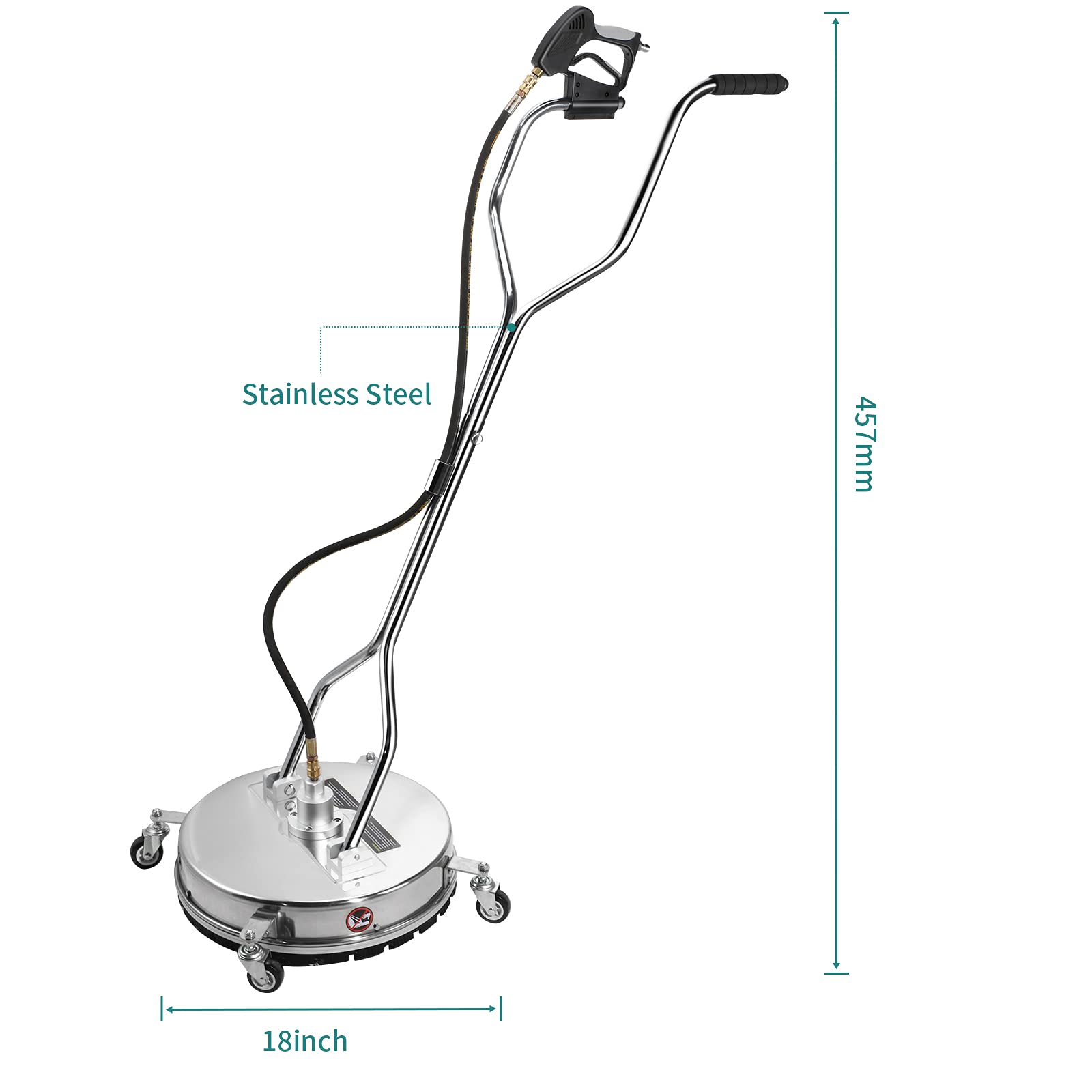 18-Inch Pressure Washer Surface Cleaner - 4500 PSI Stainless Steel Power Washer Attachment for Driveways, Decks & Concrete Cleaning - Heavy Duty Floor Scrubber Accessory for Professional & Home Use