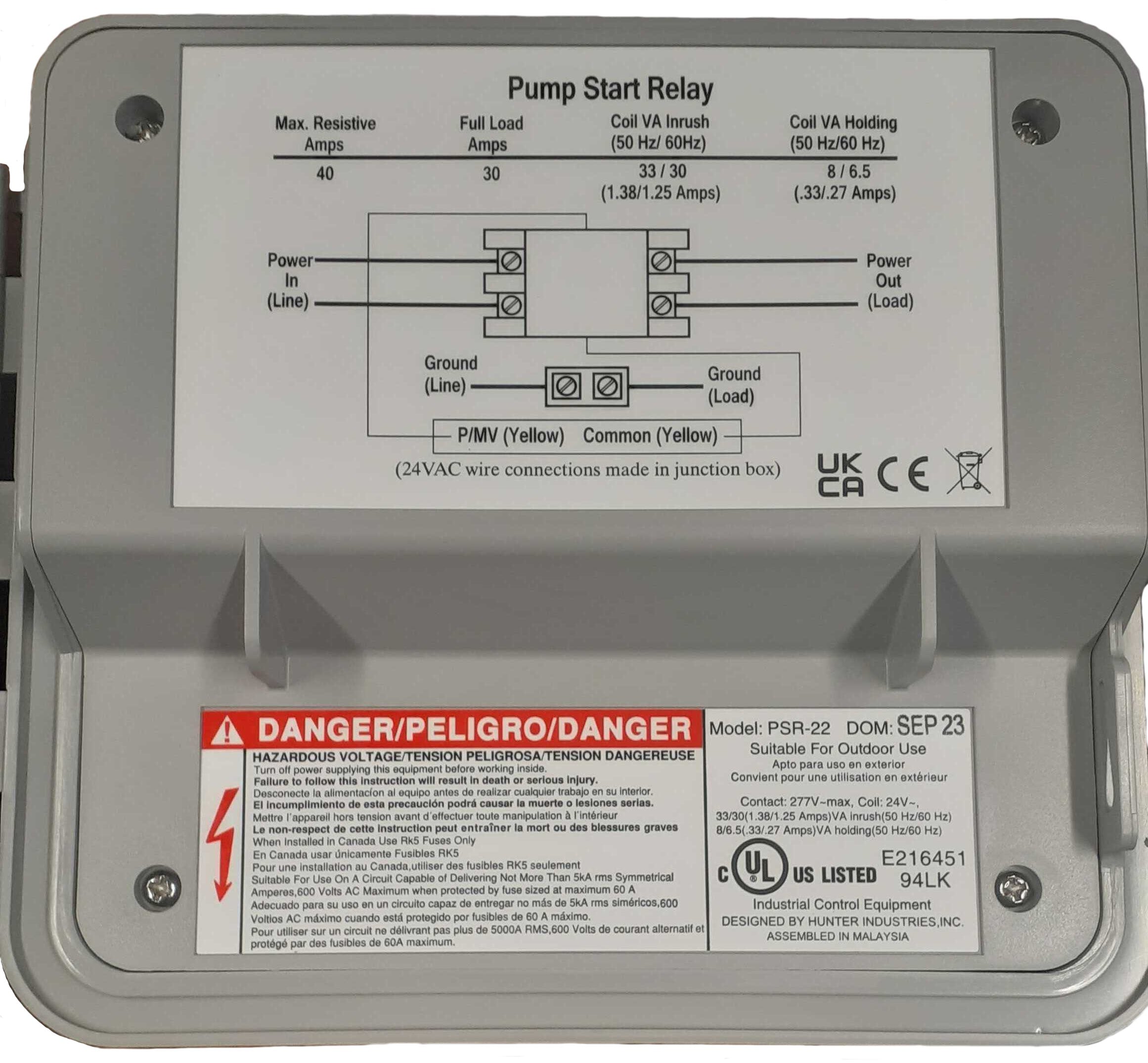 Hunter Industries PSR22 Pump Start Relay - Heavy Duty Irrigation Control for Lawn & Garden Watering Systems | Perfect for Sprinkler Pumps, Drip Irrigation & Agricultural Use