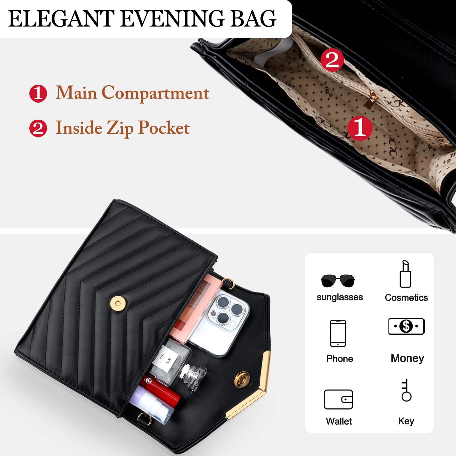KKXIU Women's Vegan Leather Evening Clutch Purse - Elegant Envelope Handbag for Party, Wedding, Prom & Bridal Events | Perfect for Cocktail Parties, Date Nights & Formal Occasions