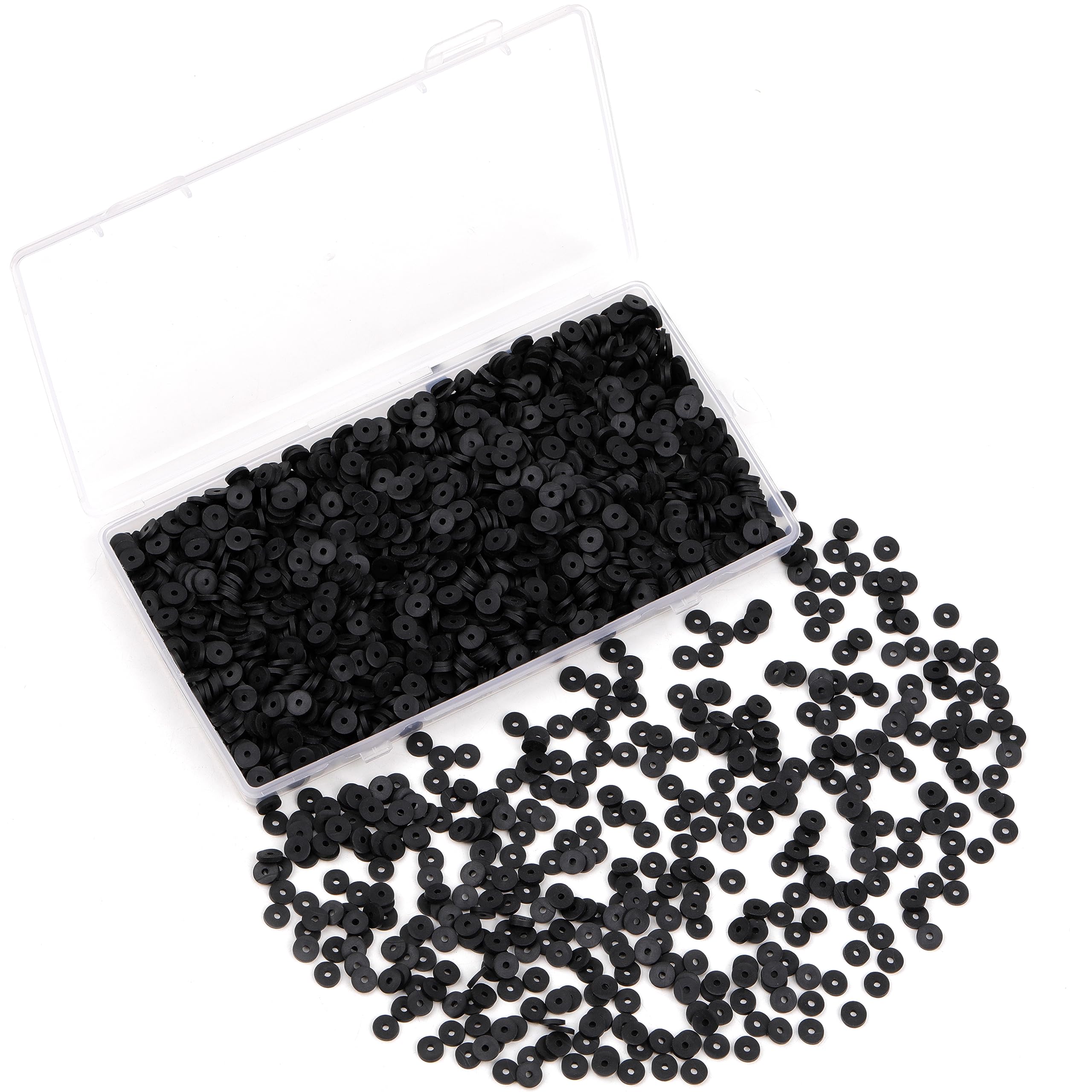 2000Pcs White Polymer Clay Beads - 6mm Round Flat Spacer Beads for DIY Jewelry Making, Bracelets, Necklaces & Earrings - Perfect for Craft Gifts & Adults Accessories (Black) - Great for Handmade Jewelry, Party Favors & Creative Projects