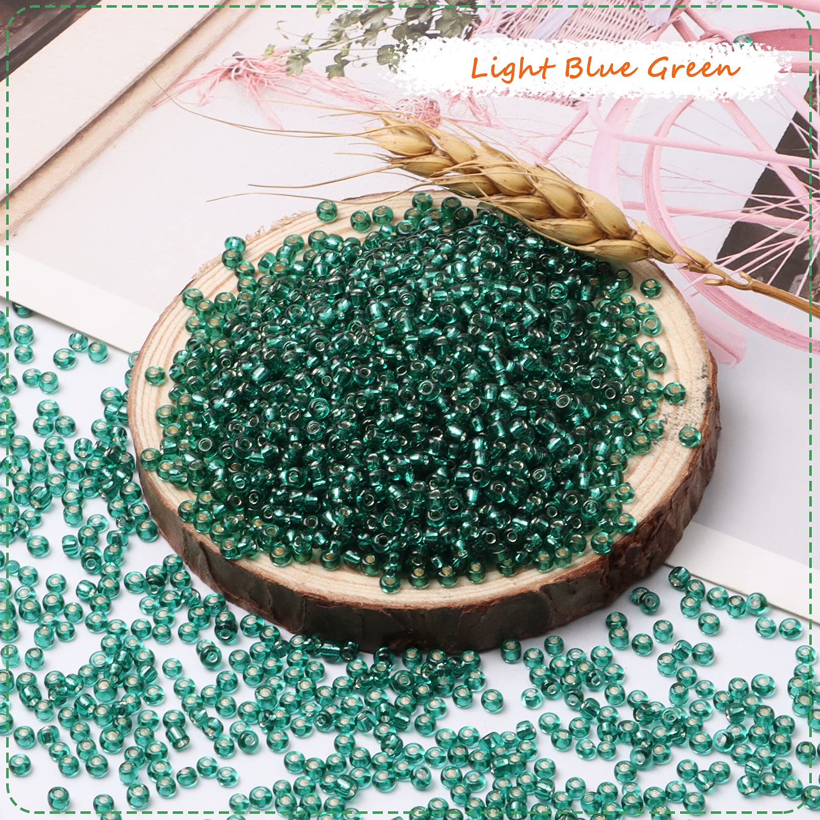 5000pcs 3mm Glass Seed Beads Bulk - 8/0 Small Pony Beads for DIY Jewelry Making, Bracelets, Necklaces | Light Blue Green Waist & Spacer Beads with Tweezers | Perfect for Craft Projects, Home Decor & Gift Making