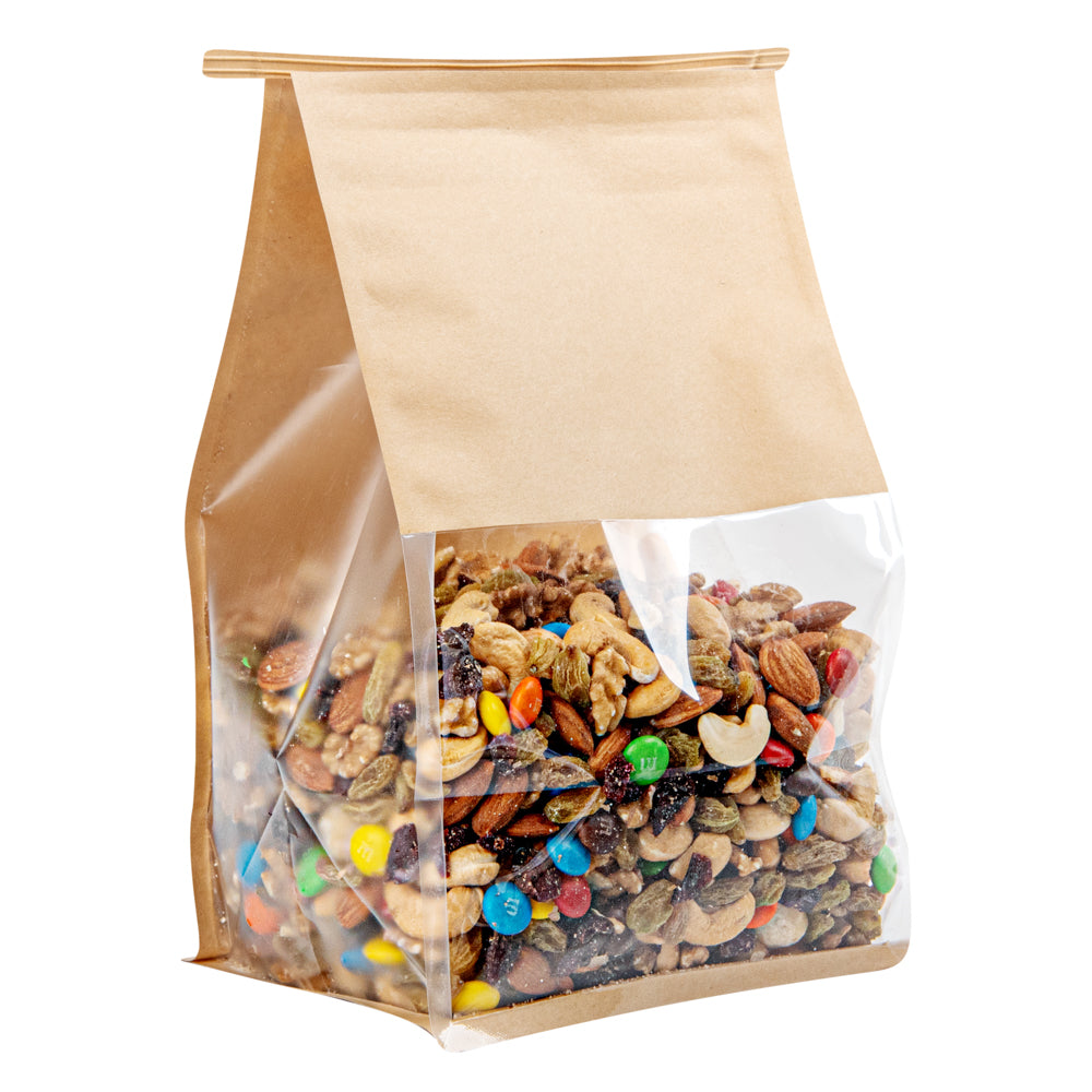 Premium Kraft Cotton Paper Tin Tie Bags with Clear Window - 6.1/4