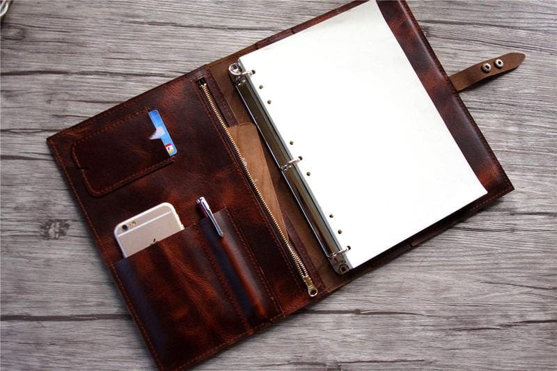Premium Genuine Leather 3-Ring Binder Portfolio Cover for Business & School - Organize Documents in Style for Meetings, Presentations & Office Use