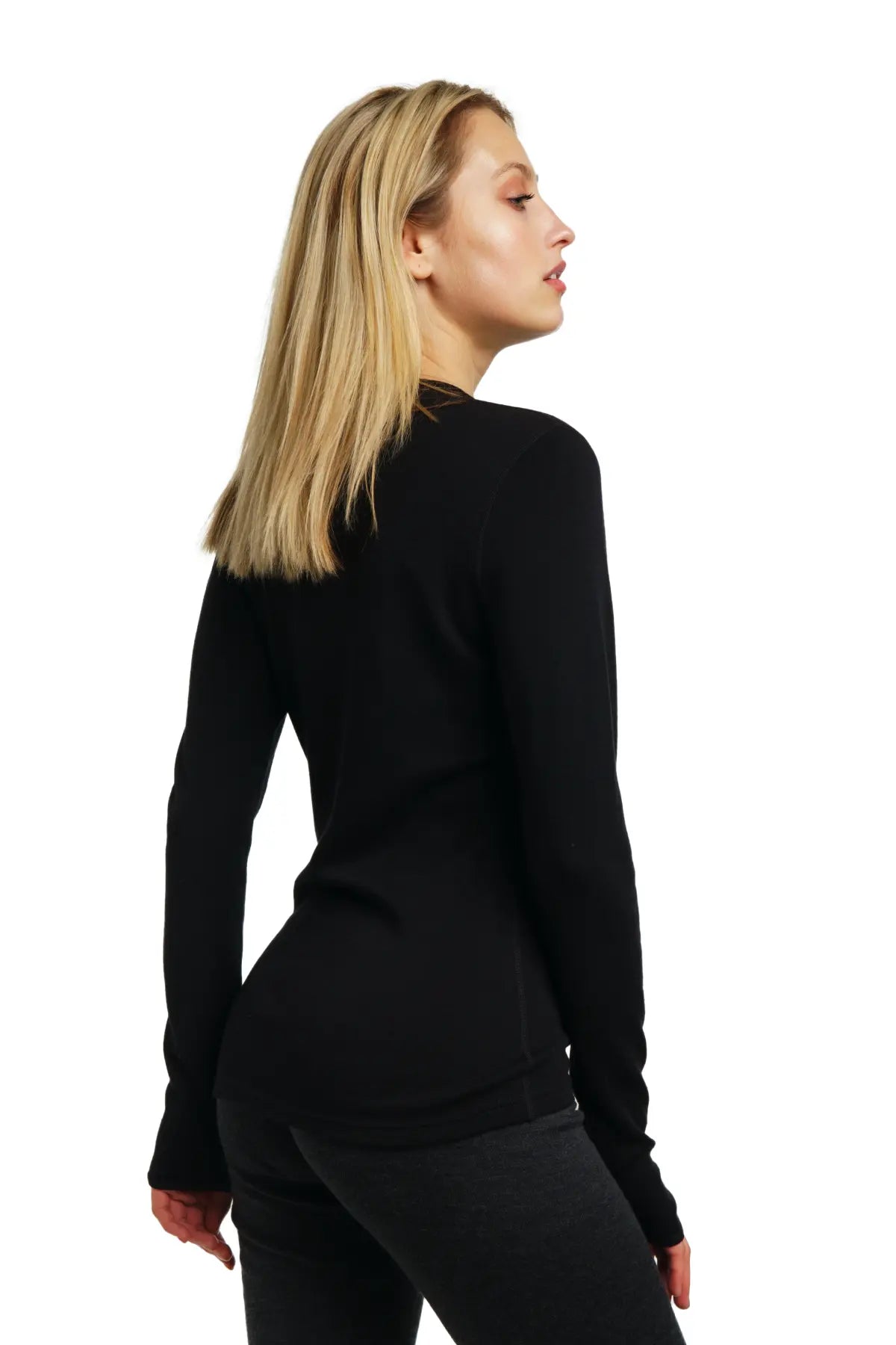 Premium Women's Merino Wool Long Sleeve Shirt - 250 GSM Thermal Base Layer for Hiking, Skiing & Winter Outdoor Activities - Black