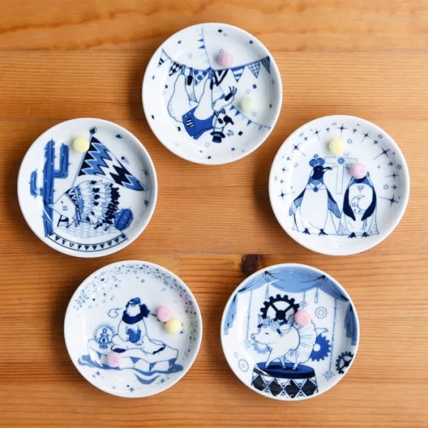 Hasami Yaki Japanese Ceramic Small Plates Set of 5 - Handcrafted Animal Design Tableware for Sushi, Desserts & Appetizers | Authentic Hasami Ware for Home Dining & Restaurant Use