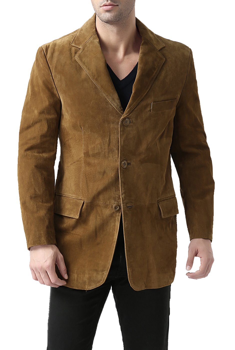 BGSD Men's Robert 3-Button Suede Leather Blazer Jacket - Formal & Casual Sport Coat for Business, Weddings & Office Wear (Big & Tall, Short Sizes Available)
