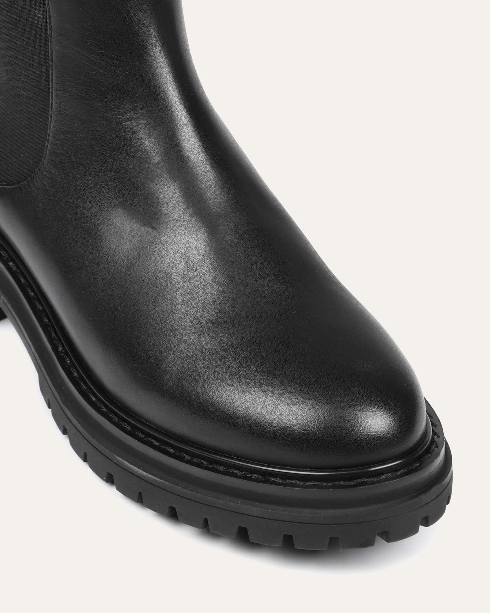 BLOOM Women's Black Leather Flat Ankle Boots - Comfortable & Stylish for Casual Wear, Office & Everyday Outfits