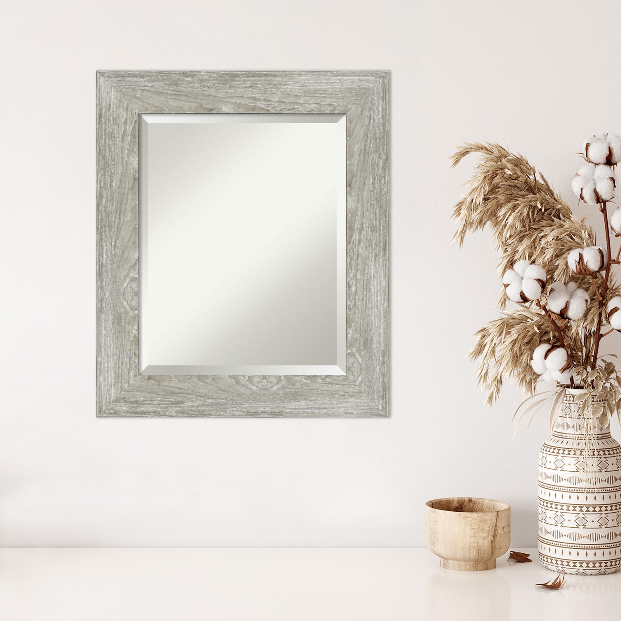 Amanti Art 26x22 Inch Grey Wall Mirror - Dove Greywash Rectangle Bathroom & Living Room Decor with Rustic Farmhouse Frame, Beveled Edge (Horizontal or Vertical Hanging) - Perfect for Bathroom Vanity, Entryway, Bedroom & Farmhouse Style Home Decor