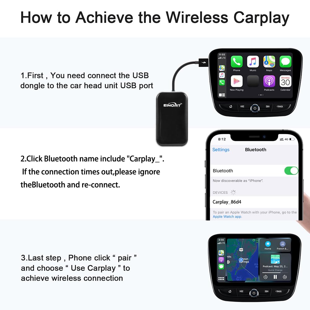 Wireless CarPlay Adapter for iPhone - Convert Wired to Wireless CarPlay Dongle | Plug & Play | Compatible with Cars 2015+ & iOS 10+ | Black | Perfect for Hands-Free Driving & Seamless Music Streaming