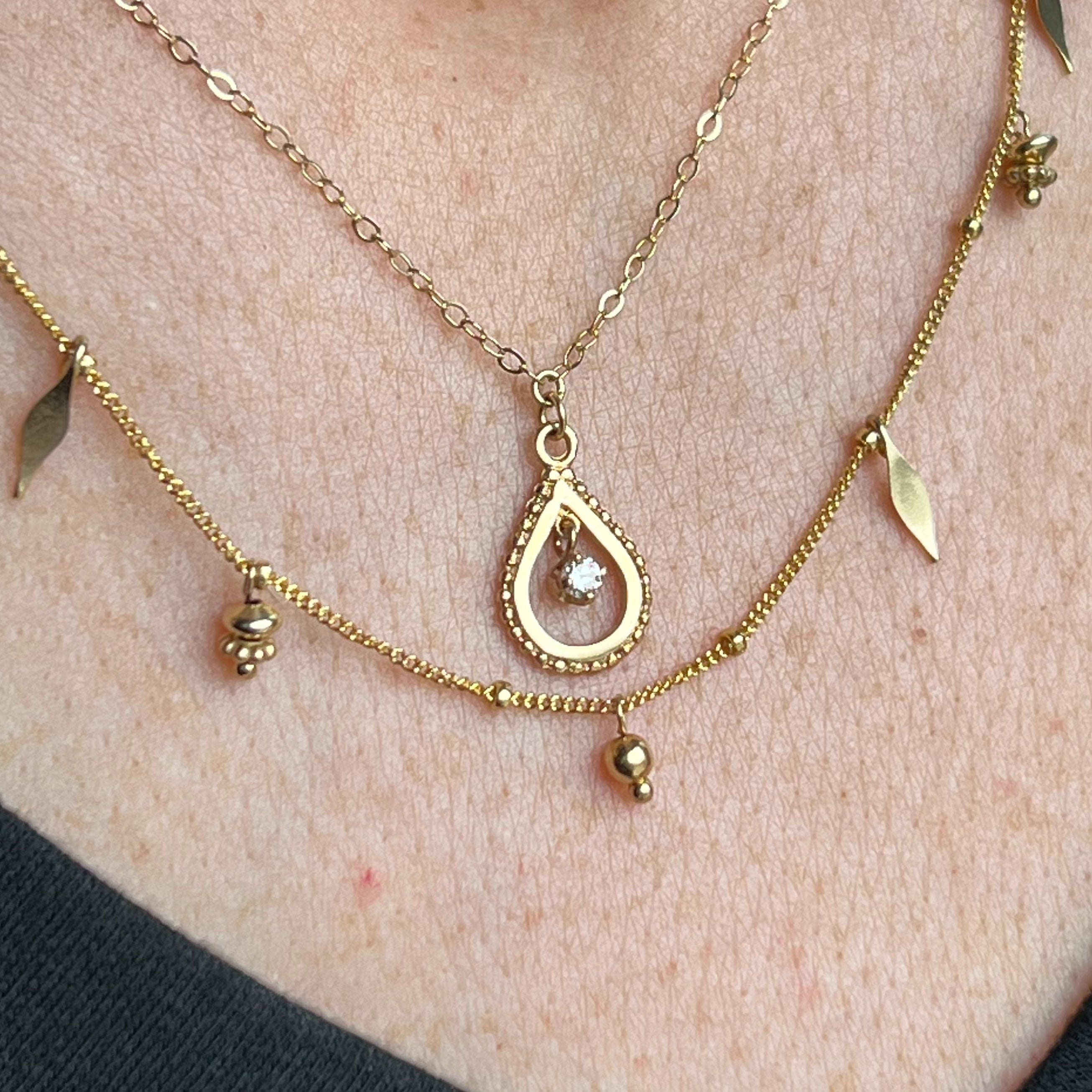 14K Gold Small Teardrop Necklace with Genuine Diamond - Elegant Pendant for Women, Perfect for Weddings, Anniversaries & Special Occasions