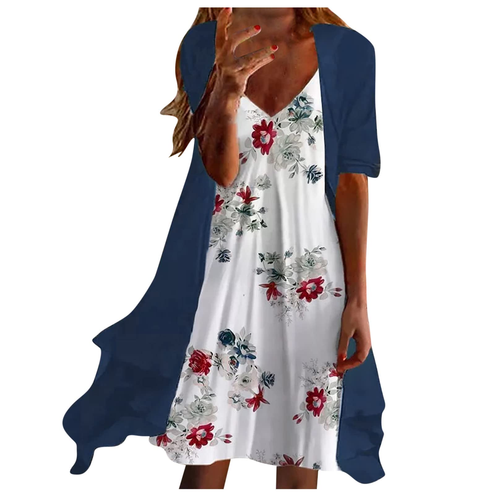 Women's Summer Dresses Flowy Floral Print Two-Piece Set - V Neck Sleeveless Elegant Wedding Guest Dress | Beach Vacation, Garden Party & Casual Outfit