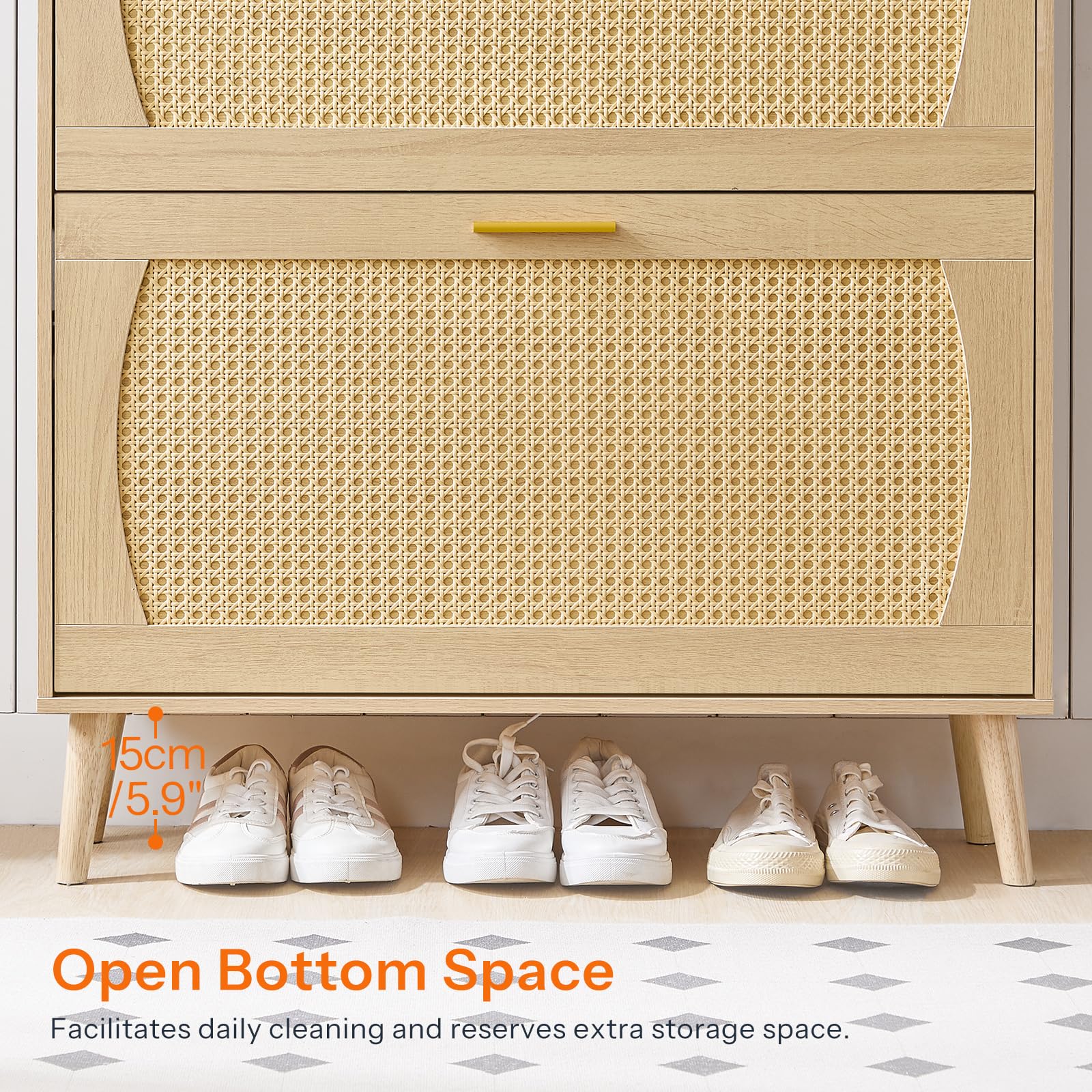 HOOBRO Rattan Shoe Storage Cabinet with 2 Flip Drawers - Adjustable Shelves Entryway Shoe Organizer for Hallway & Living Room - Natural Bamboo Shoe Rack for Small Spaces (NN80SC01) | Perfect for Apartment Entry, Closet Organization & Home Decor