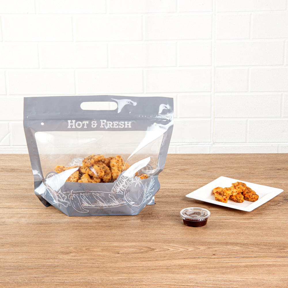 Gray Plastic Rotisserie Chicken Bag - Hot & Fresh Food Carrier - 12 3/4 x 5 3/4 x 10 1/4 Inches - 100 Count Box - Perfect for Restaurants, Catering & Takeout Services
