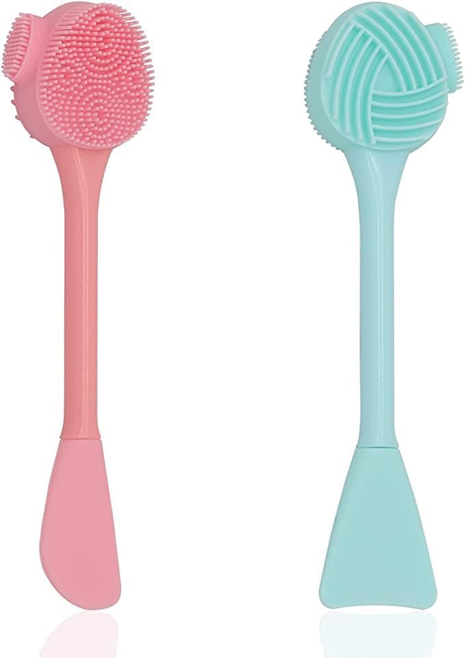 Silicone Facial Cleansing Brush - Exfoliating & Makeup Removal Tool with Soft Bristles for Deep Cleaning, Blackhead Removal & Skin Care | Perfect for Daily Face Wash, Mask Application & Makeup Removal (Pink)
