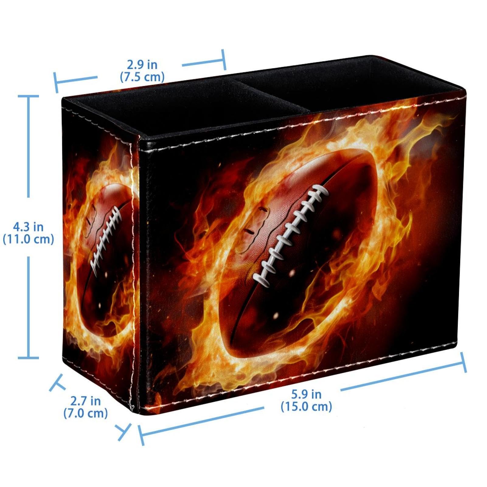 Premium Desk Pen Holder & Pencil Organizer - American Football & Fire Design - Office Supplies for Home, School, and Workplace Organization