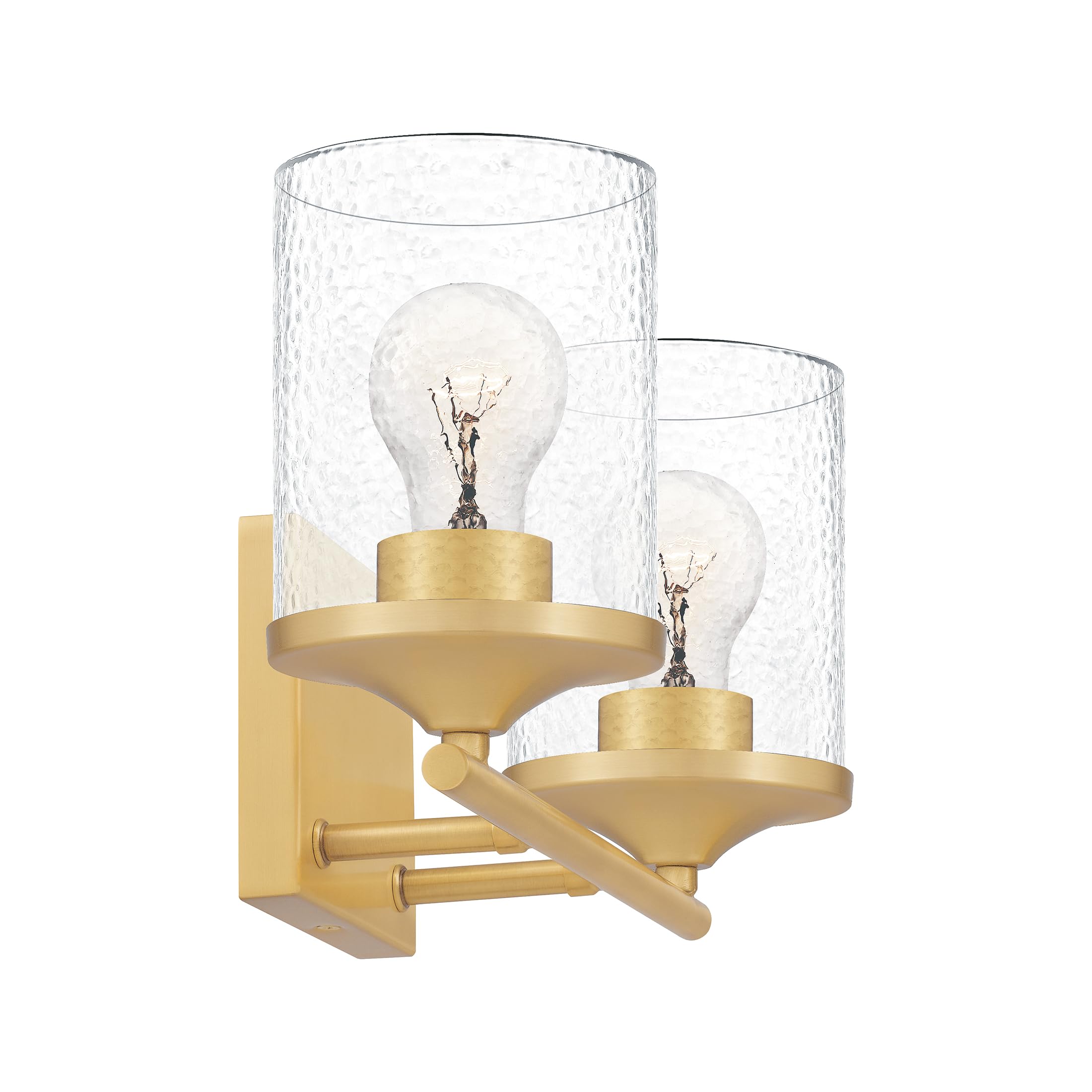 Quoizel Abner 14-Inch 2-Light Bathroom Vanity Lights in Aged Brass - Clear Hammered Glass Wall Mount Fixture for Mirror Lighting | Transitional Industrial Style for Modern & Farmhouse Bathrooms (Perfect Over Vanity, Powder Room or Master Bath)