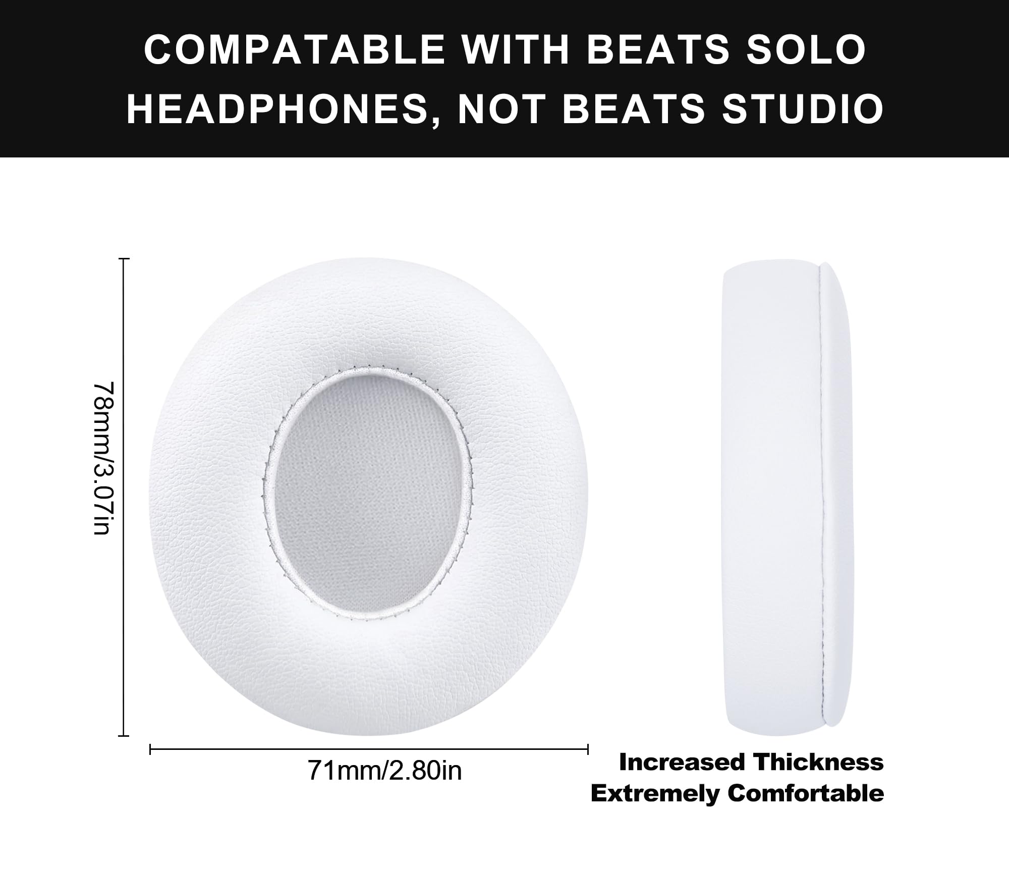 Premium Memory Foam Replacement Earpads for Beats Solo 2 & Solo 3 Headphones - Soft Comfortable Ear Cushions Cover (White) - Perfect for Gaming, Music & Travel Use