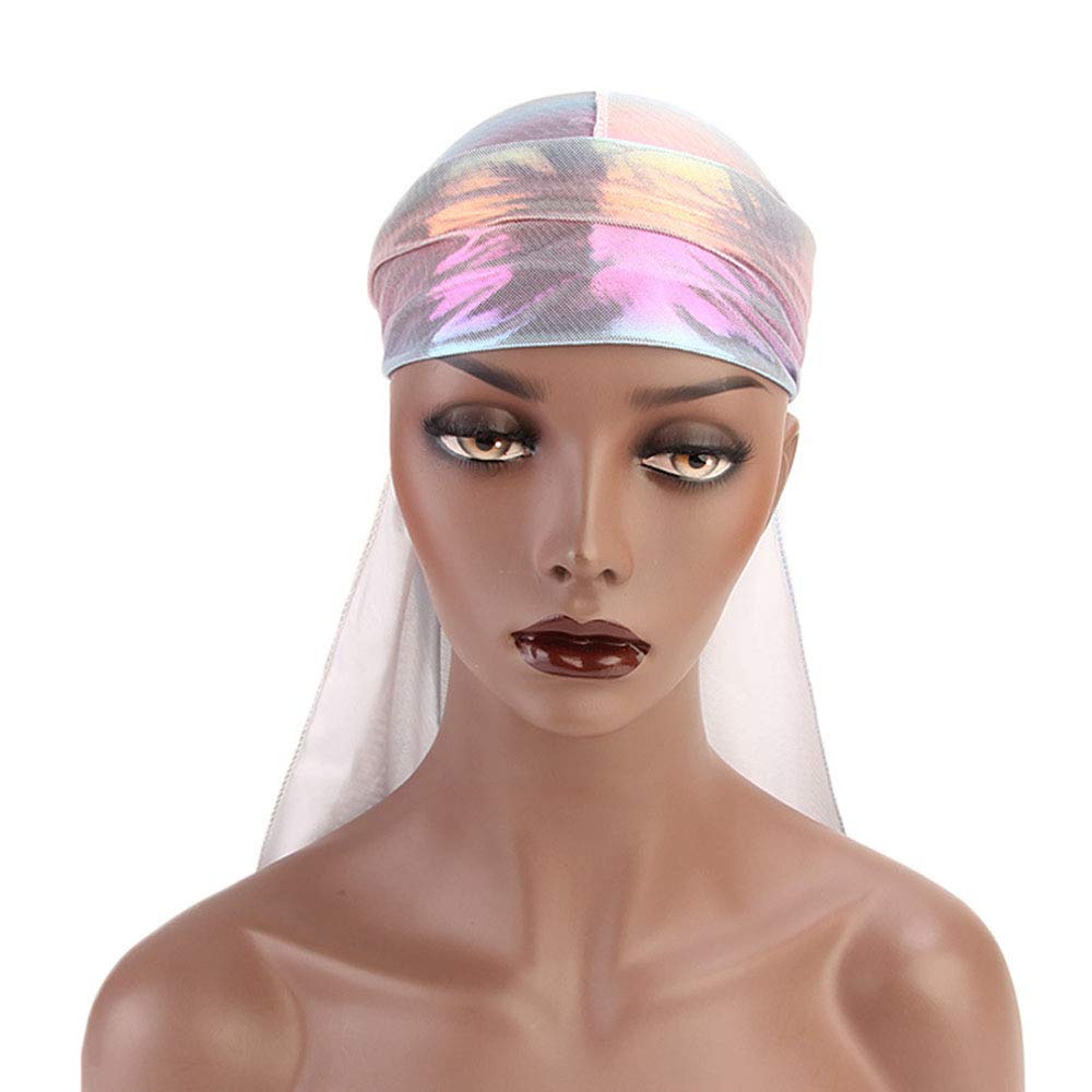 Silky Durag with Laser Long Tail & Hologram Design - Premium Satin Headwrap Turban for Men & Women - Perfect for Hair Protection, Sleep, and Fashion Accessories