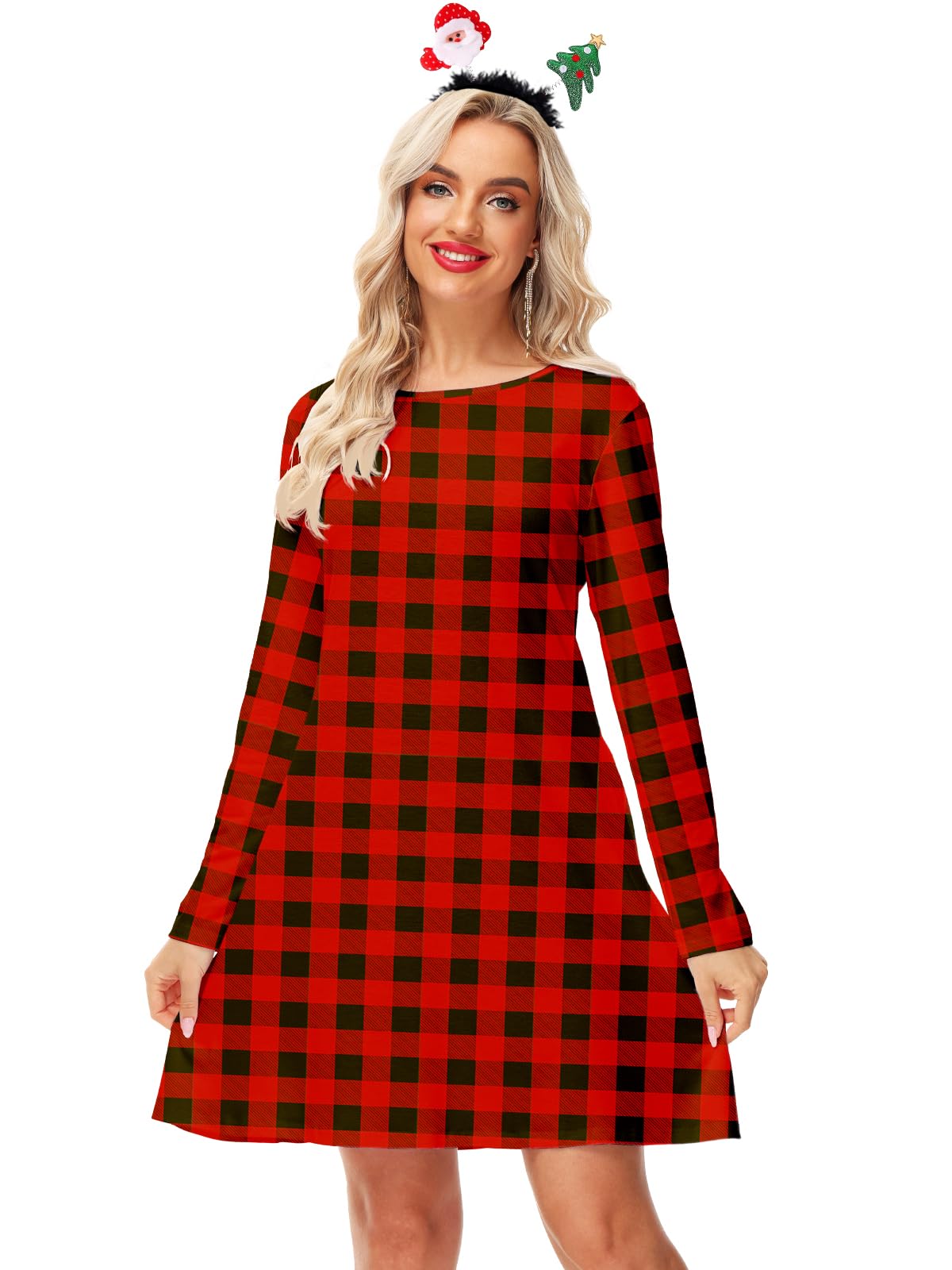 Women's Christmas Red and Black Plaid Dress - Funny Holiday Gift & Winter Party Outfit - Perfect for Xmas Parties, Office Celebrations & Festive Gatherings