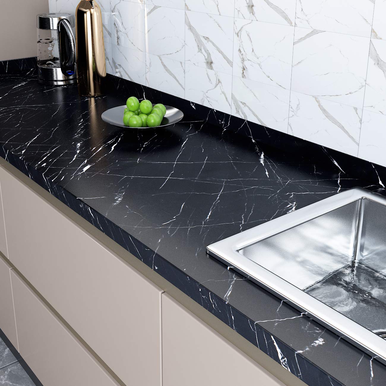 FunStick Thick Matte Black Marble Peel & Stick Wallpaper - 12